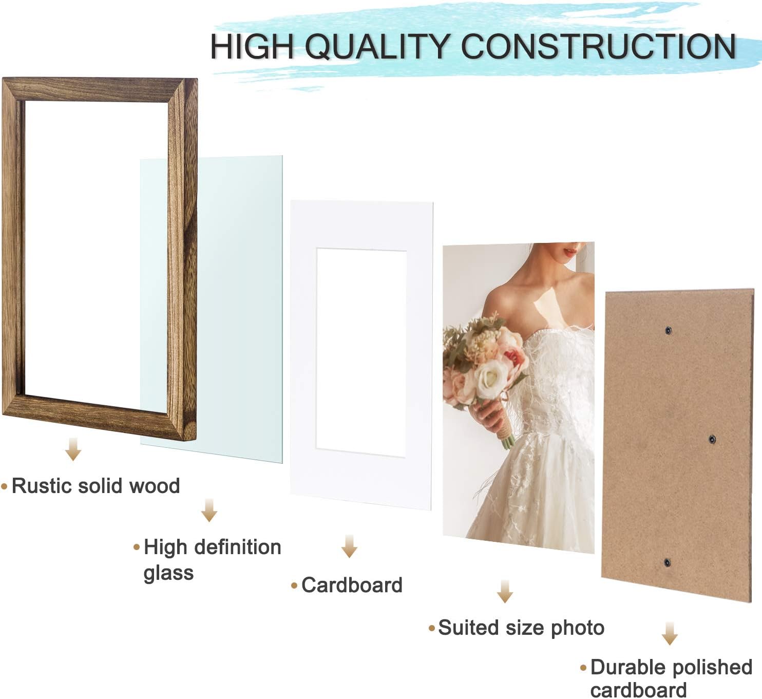 DLQuarts 11x14 Picture Frame, Wall Mount Photo Frame, Solid Wood, 8x10 with Mat or 11x14 Without Mat Carbonized Black, Best Gift Choice