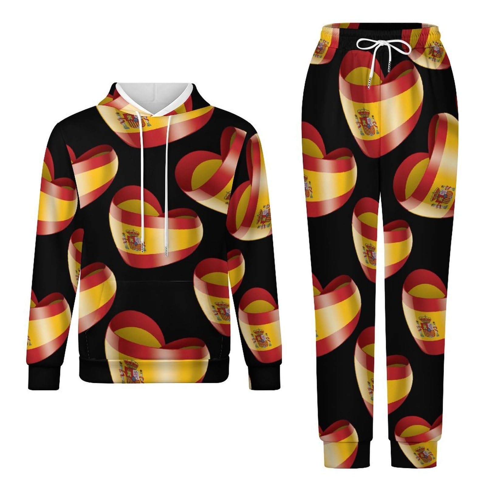 Conjunto de sudadera unisex con capucha y diseño de corazón de la bandera de España