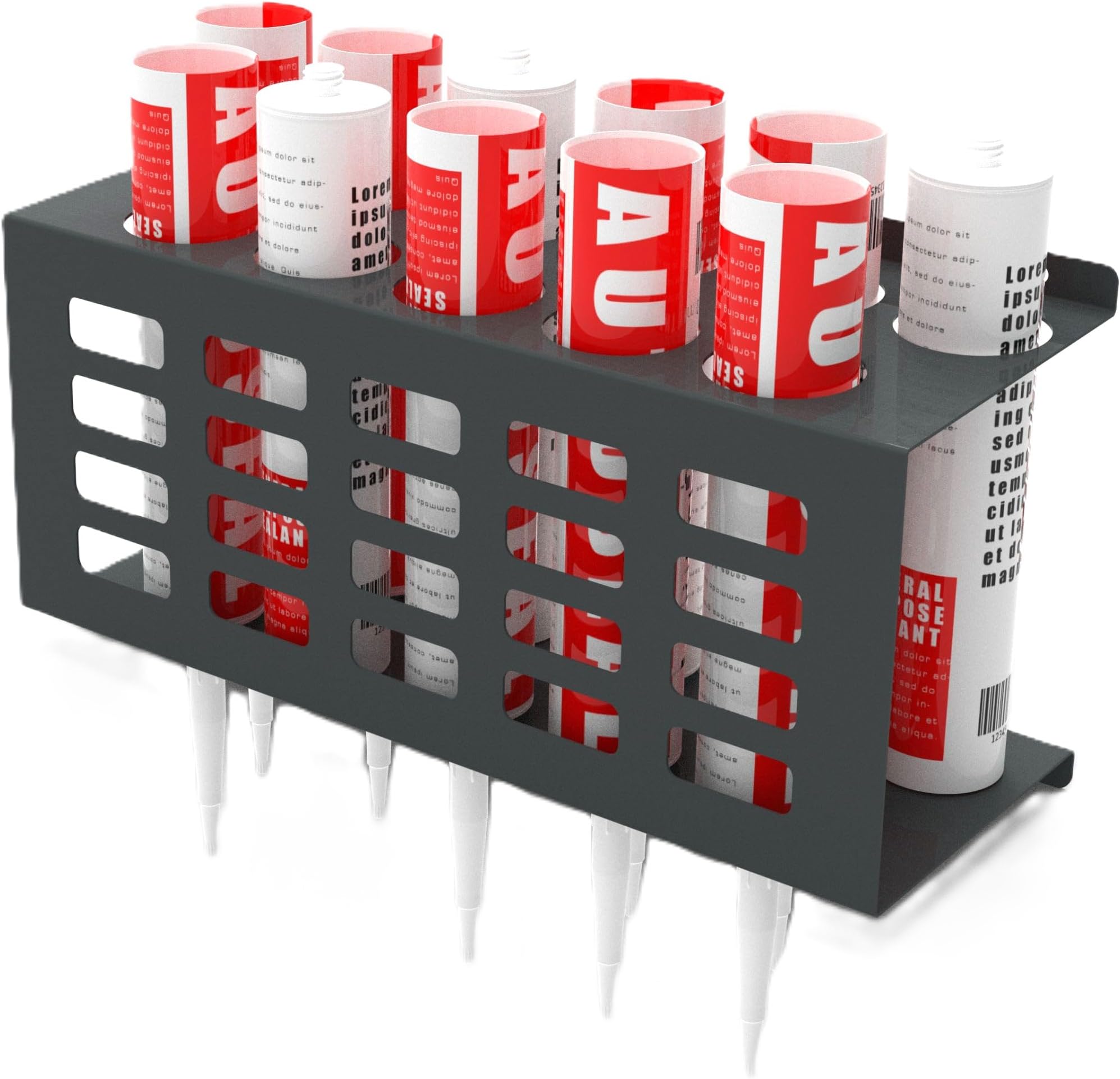 11-Tube Sealant Holder (STH-1) | Heavy Duty Steel Van Racking Storage | High Capacity Mastic & Silicone Organiser for Van Ply Lining, Workshop Walls and Racking