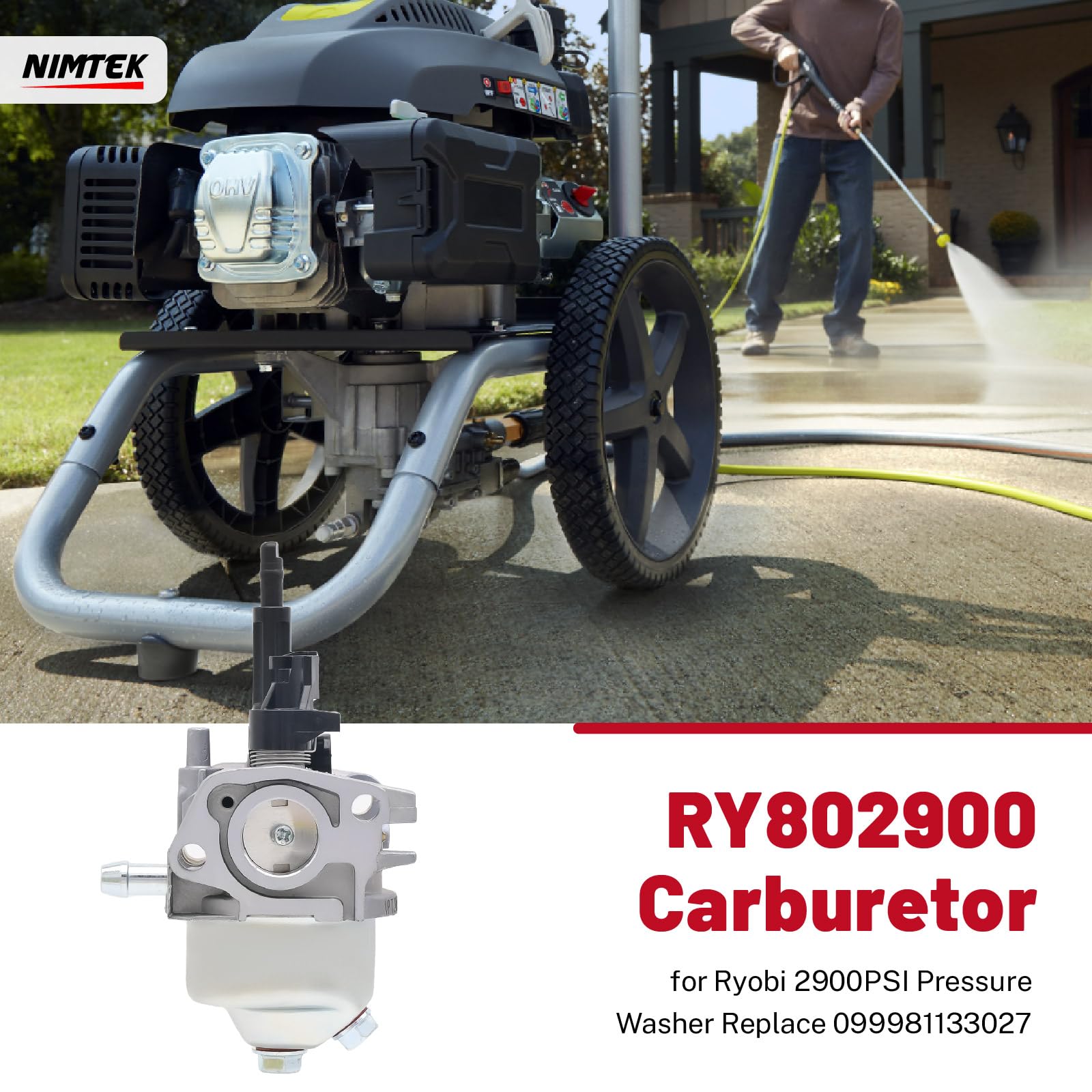 Amazon.com: NIMTEK RY802900 Carburetor Kits for Ryobi 2900PSI