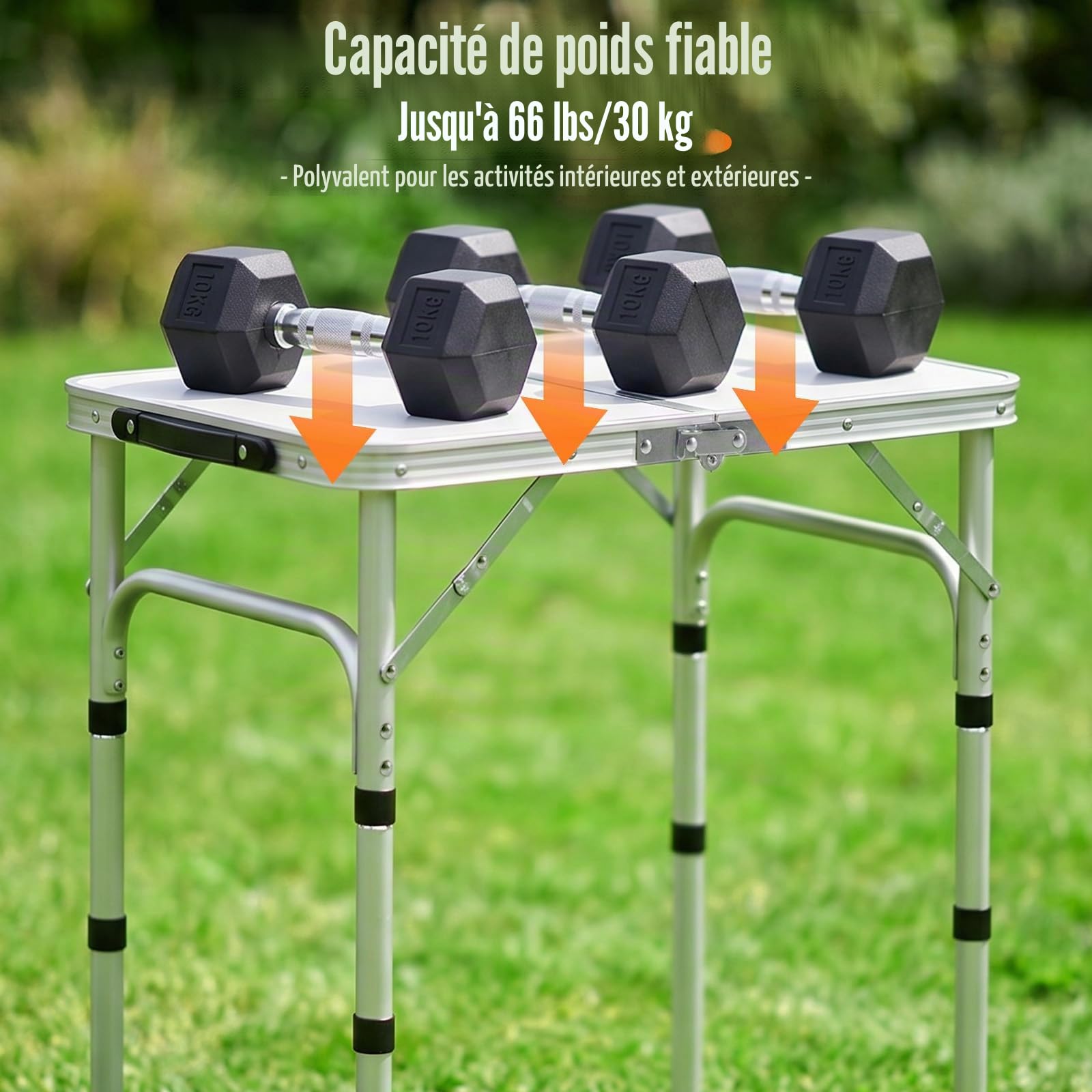 Velway Table de Camping Pliante Portable, Plateau 60×40 cm, Aluminium