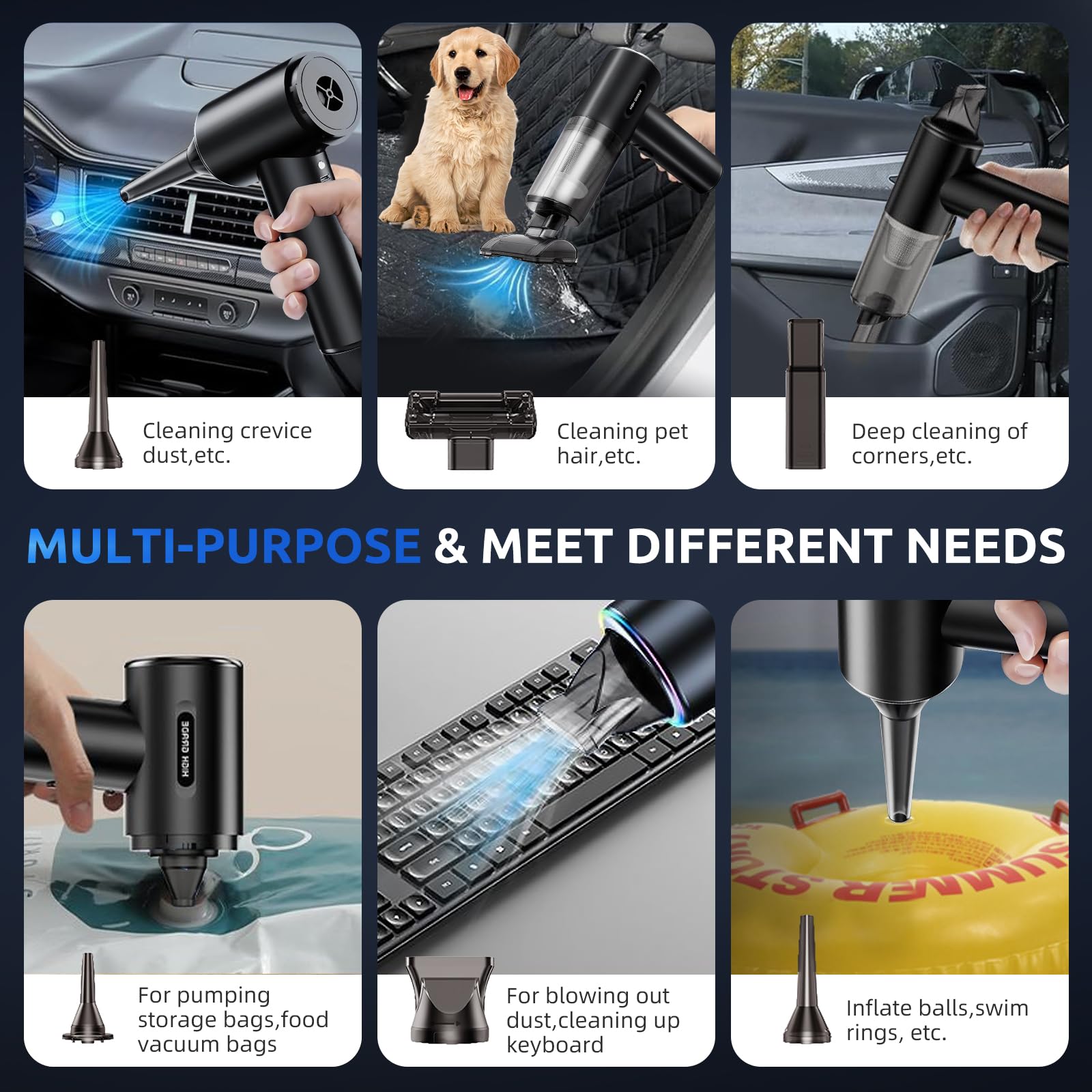 AECHO Aspirateur Voiture Puissant,20000PA Aspirateur à Main Puissant,4 en 1 Aspirateur de Voiture sans Fil avec Double Filtre,Léger et Rechargeable,pour Voiture Clavier Maison Car