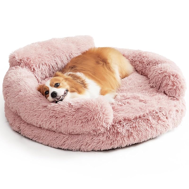 Cama redonda tipo donut para gatos e cães, em pelúcia sintética, EHEYCIGA, Rosa, 76,2 cm