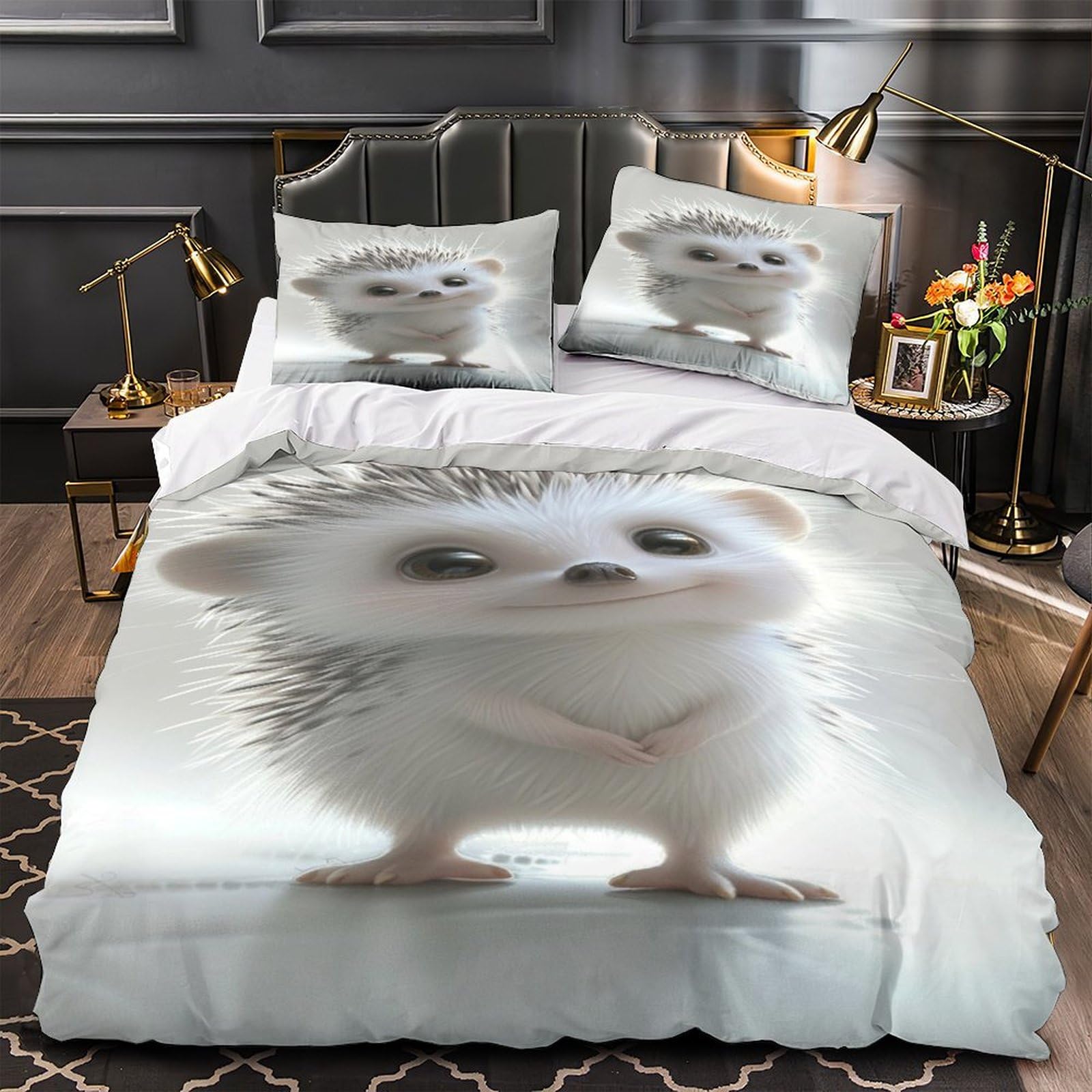 Housse de couette herisson parure de lit 200x200 drap microbuffre set de lit double 3 pieces