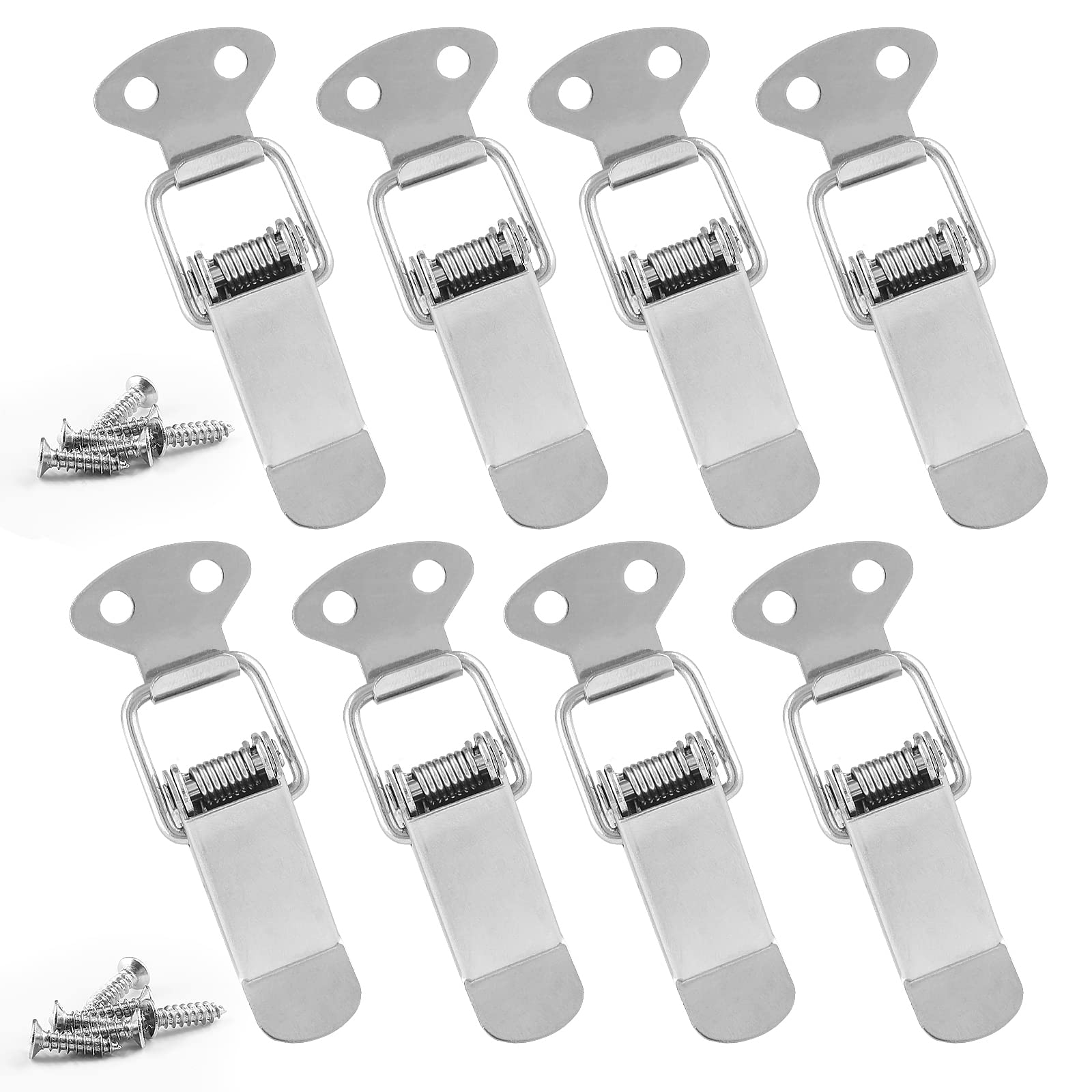 Waziaqoc 8Pcs Spring Loaded Toggle Latch Lock, Stainless Steel Latch Catch Clamp Clip Small Spring Hasp Latch with Screw for Wood Case, Toolbox, Chest (48mm/ 1.89" Overall Length)