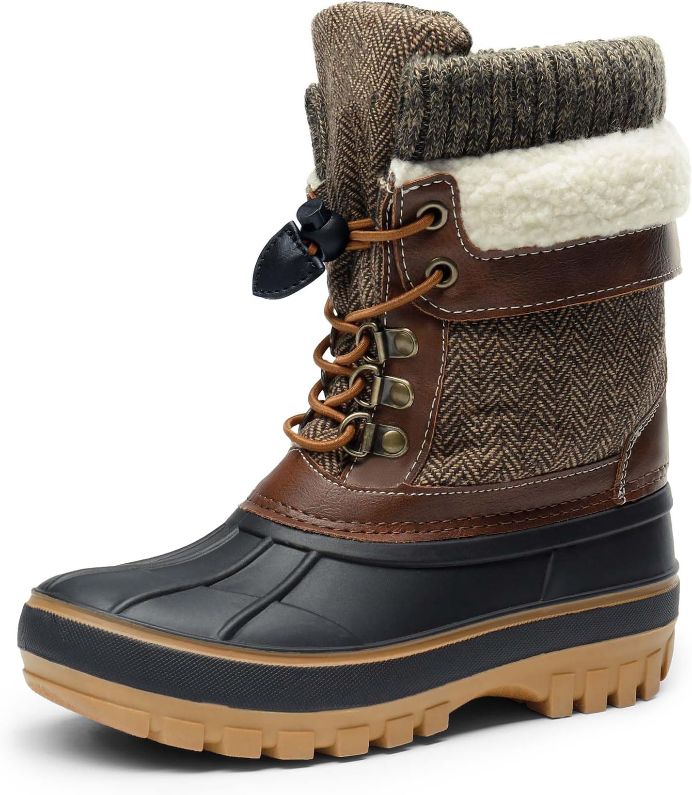 Boys Girls Snow Boots Water-Resistant Outdoor Warm Cozy Anti-Slip Mid Calf Faux Fur Lining Insulated Winter Shoes for Little/Big Kids