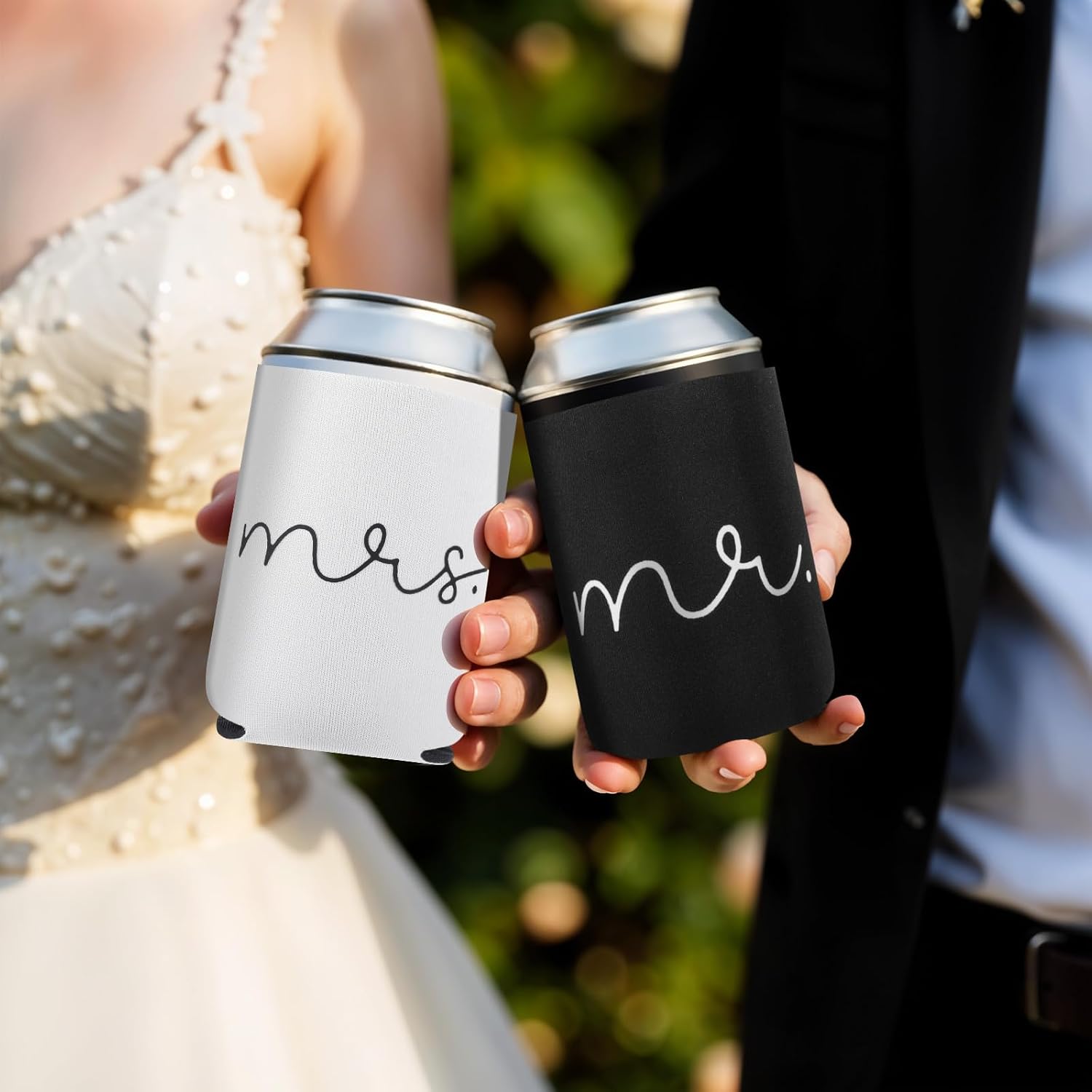 2Pcs Wedding Can Cooler Sets, Mr and Mrs Neoprene Insulated Sleeves Beverage Insulators Can Holders Engagement Gifts for Couples Bride and Groom