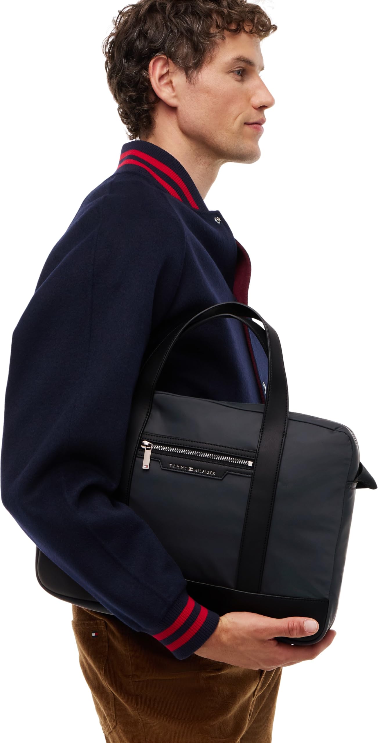 Tommy Hilfiger Men Th AM0AM14855 Messenger - Bolsa de nailon para computadora, color negro (negro), talla única