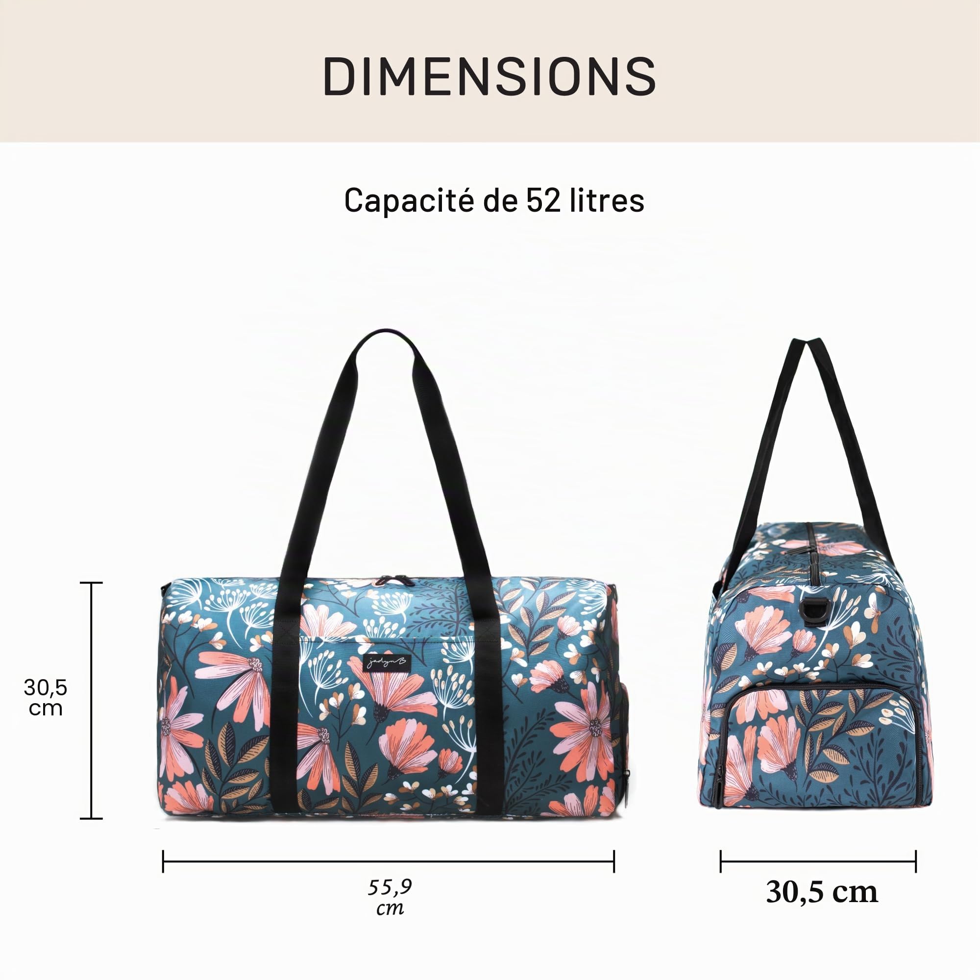 Jadyn B Weekender Bag - 56 cm./ 52L - Sac de Voyage/Sac de polochon/Sac de Sport/Gym avec Poche à Chaussure