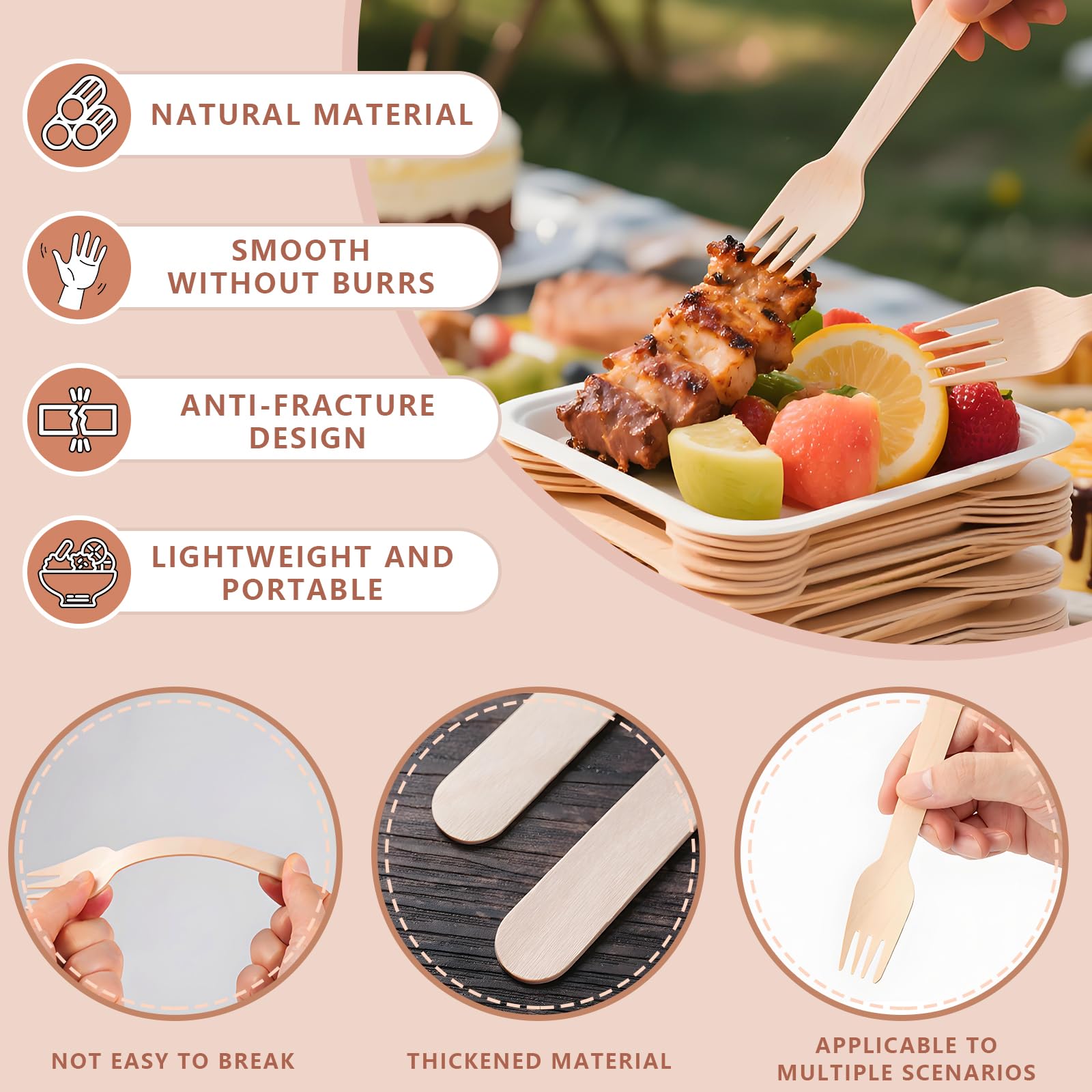 eieioo Wood Forks Disposable, 200 Pcs Biodegradable Forks, 6.2 Inch Natural Wooden Utensils, Wooden Fork for Parties, Picnics, Dinner, Catering Services (200 PCS)