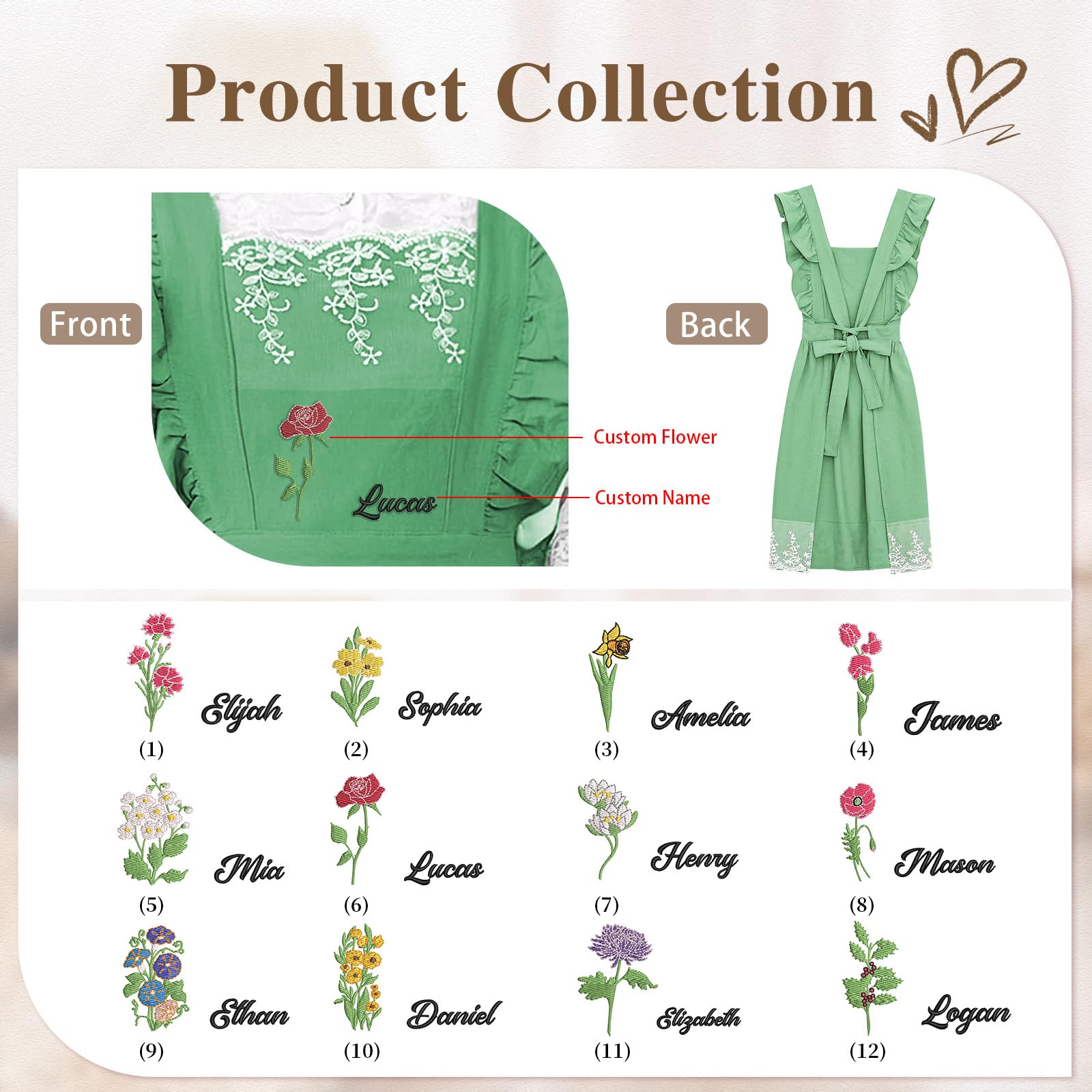 Personalized Aprons Embroidered With Two Pockets - Custom Name Aprons For Women?Mother’s Day Gift for Mom Grandma