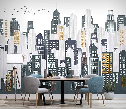 Miniatura 4 de Murwall City Wallpaper Watercolor Cityscape Wall Mural City Silhouette Wall Mural Modern Home Decor