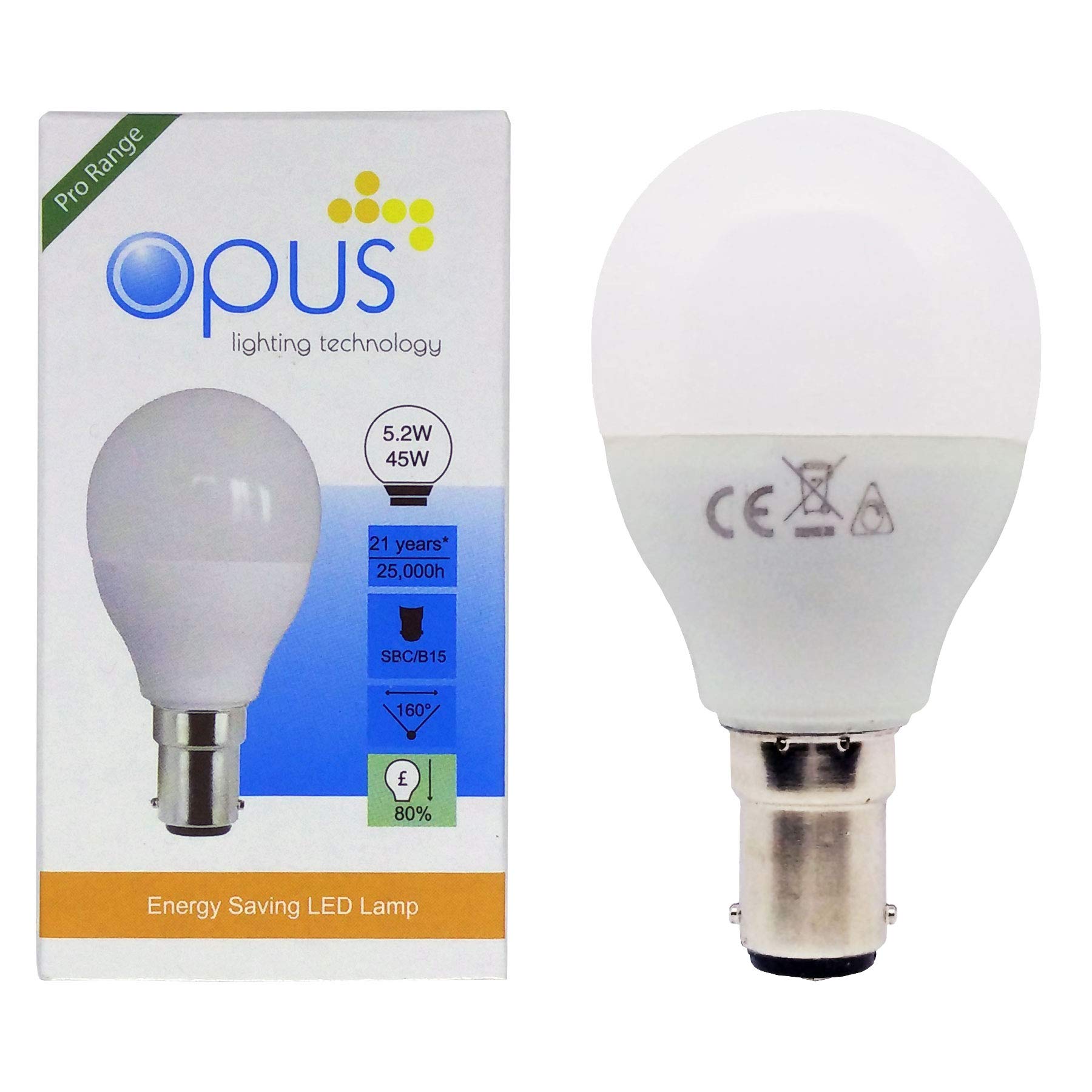 Opus 5.2watt Golfball LED SBC B15 Small Bayonet Cap Warm White Equivalent to 40watt Dimmable