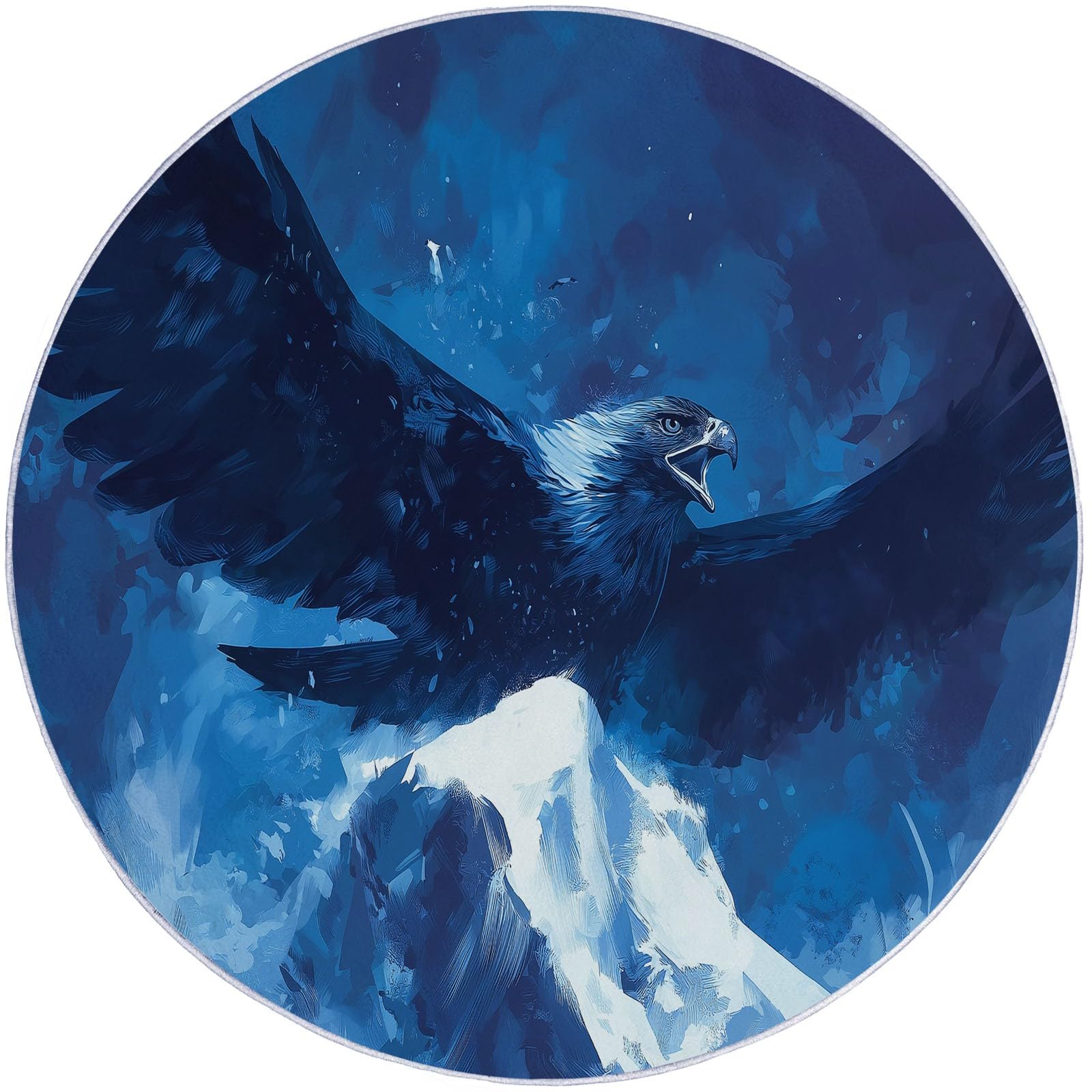 Round Area Rug 160 cm Washable Bathroom Non-Slip Large Circle Rugs for Bedroom, Abstract Eagle Iceberg Print Short Pile Soft Carpet for Entryway Sofa Living Room Kids Room Decor, Navy — image 1