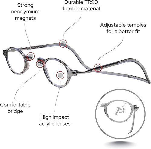 Miniatura 3 de CliC Magnetic Reading Glasses Computer Readers Replaceable Lens Adjustable Temples Classic
