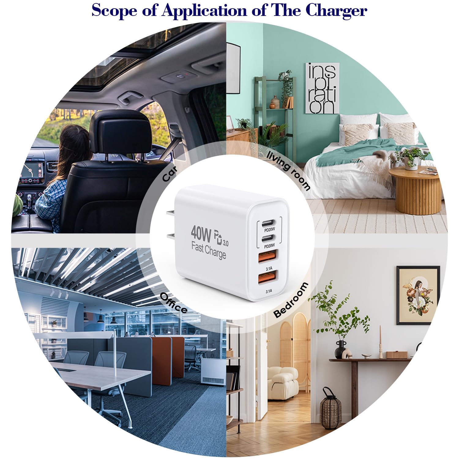 40W iPhone 16 15 Charger Block Fast Charging, 2-Pack USB C Wall Charger, 4-Port Fast USB Wall Adapter PD+QC Multiport Block Cube for iPhone 16/16 Pro/15/14/13/12/11/Pro Max/XS/XR, iPad 12.9 image 7 of 7 B0DFQ7QP7M