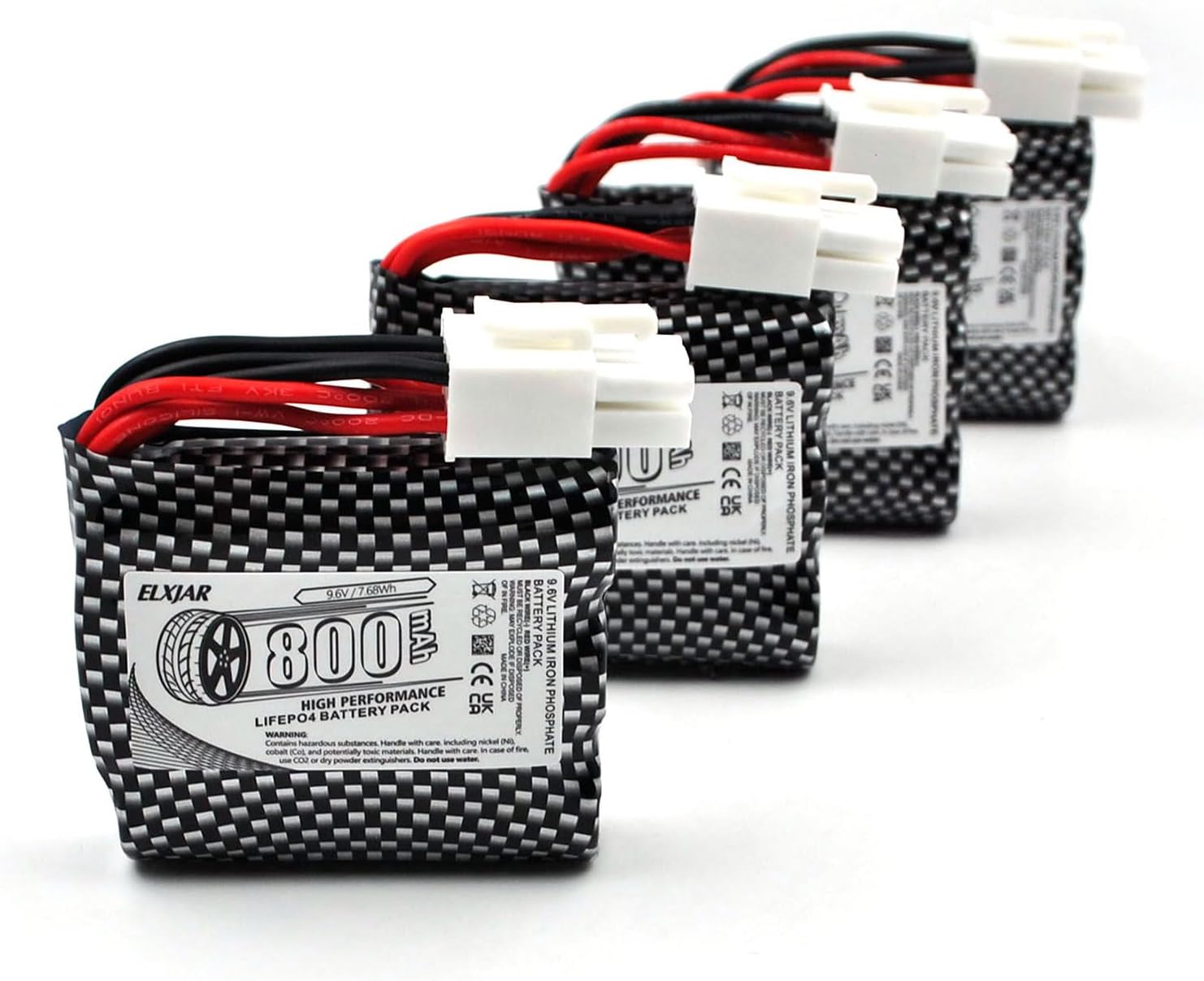 (4-Pack) 9.6V 800mAh LiFePO4 Battery, Replacement for S911 S912 9115 9116 9120 9123 S913 S916 9112 15-DJ02 15-DJ03 High Speed RC Cars EL-6P Plug
