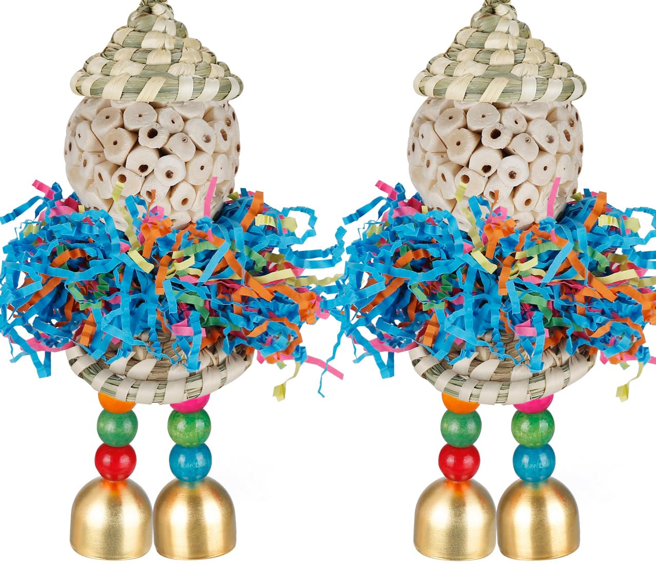 BBjinronjy 2PCS Bird Toys Parrot Foraging Shredder Hanging Toys Sola Balls with Bell for Small Parrots Parakeets, Cockatiel