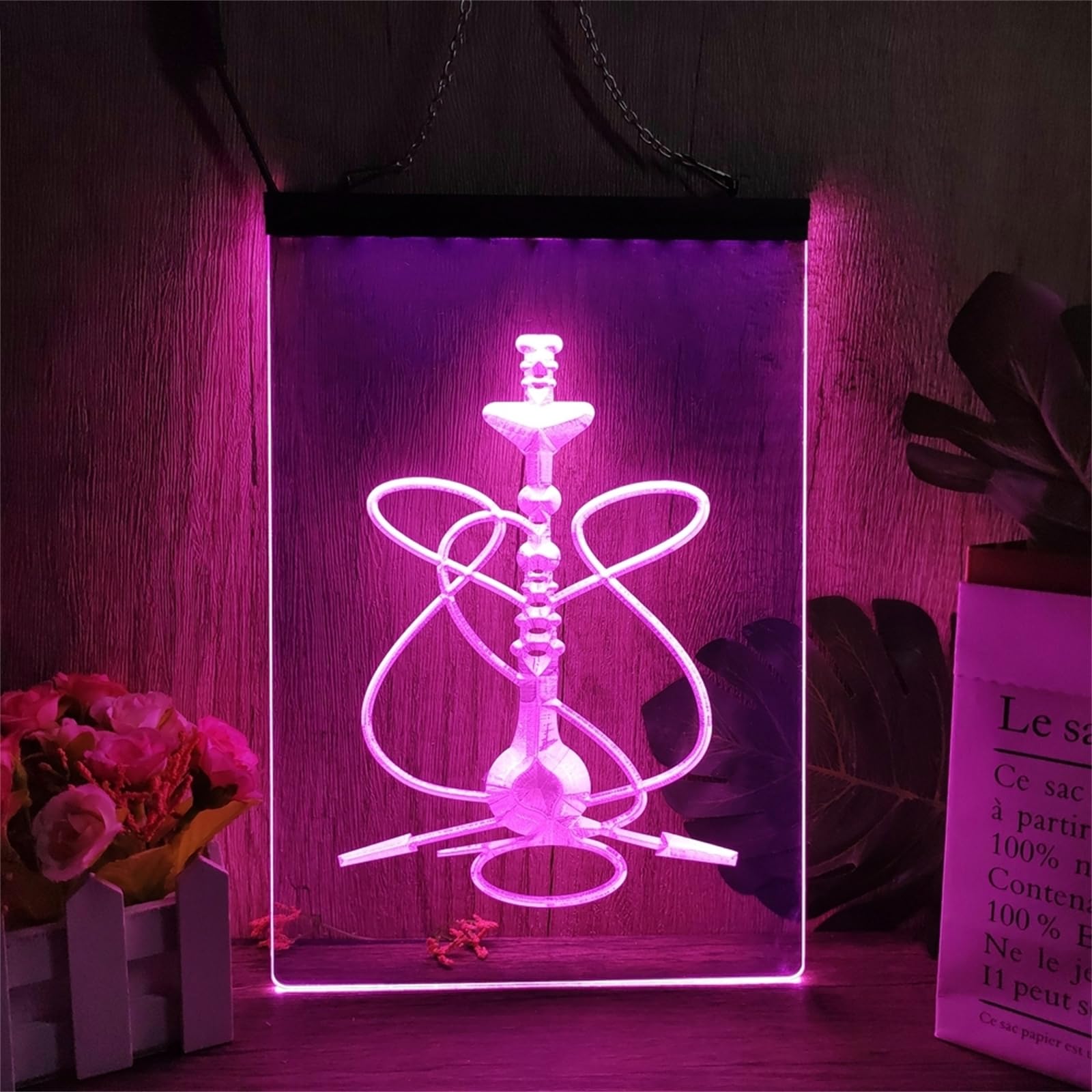 Keyqeen Pink Shisha Bar Led Neon Sign, Hookah Store Wall Decoration Rgb Remote Dimming Usb Neon Lights Night Lights Luminous Sign,40X30cm