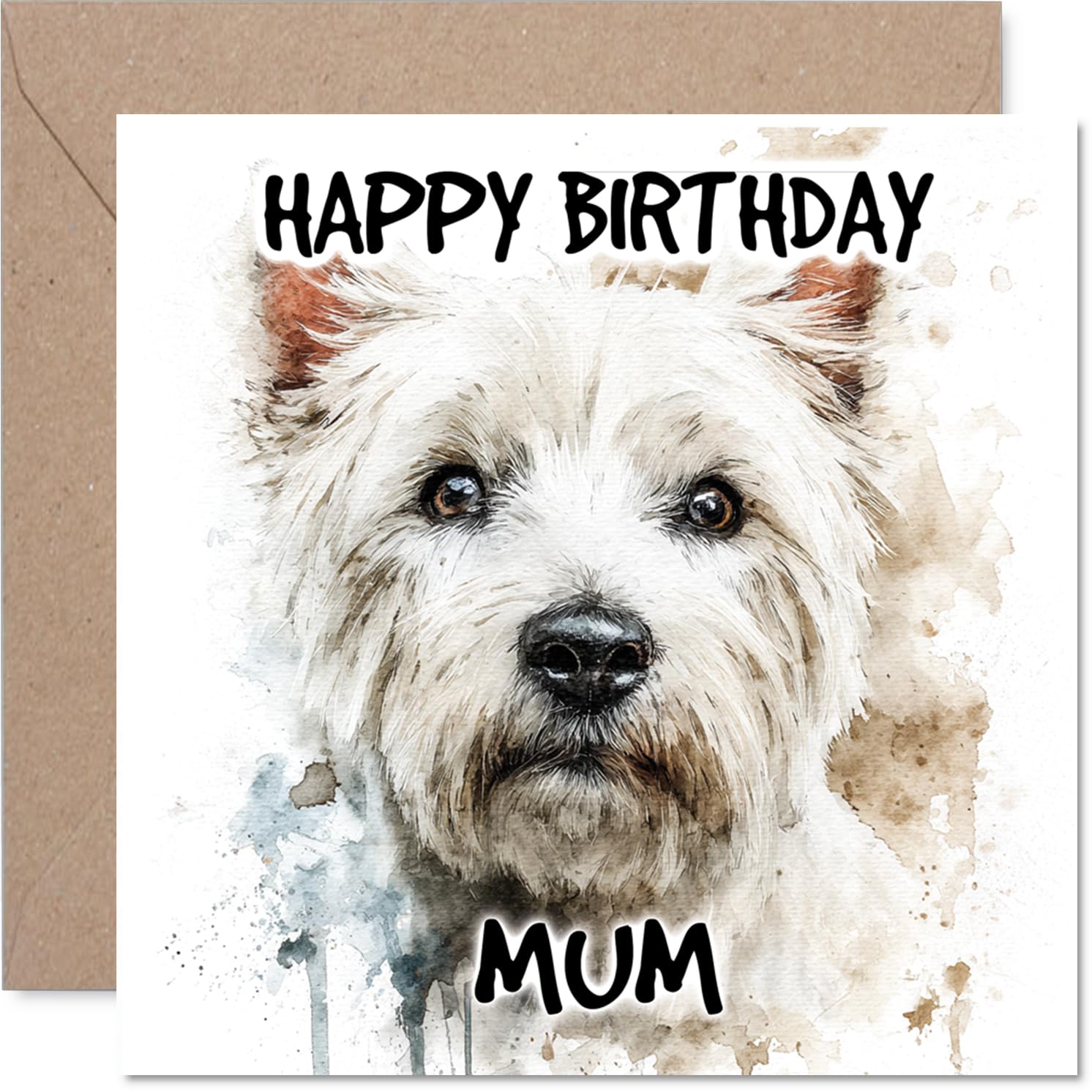 Mum Birthday Card - West Highland White Terrier - Happy Birthday Card for Mum from Son Daughter, 145mm Dog Breeds Bday Greeting Cards