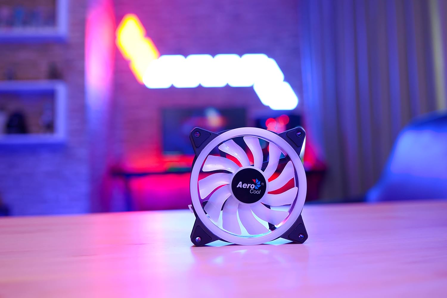 Single Aerocool Duo 12 ARGB fan showing its design and anti-vibration pads