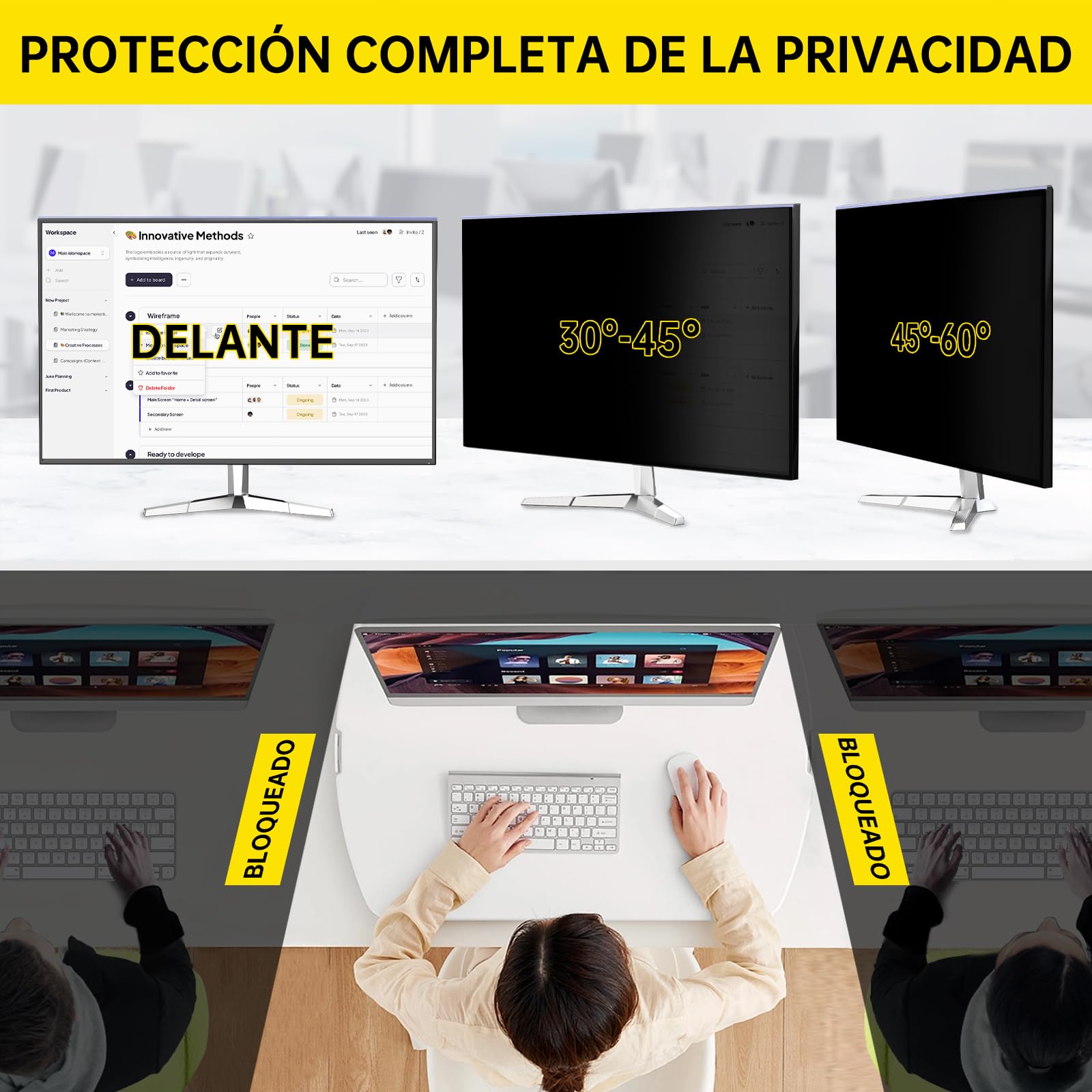 Filtro de Privacidad Colgante para Monitor de 27 Pulgadas (16:9) - Privacidad Avanzada, Anti-Luz Azul, Fácil Instalación, Reduce Reflejos y Fatiga Ocular, Compatible con Monitor Multimarca