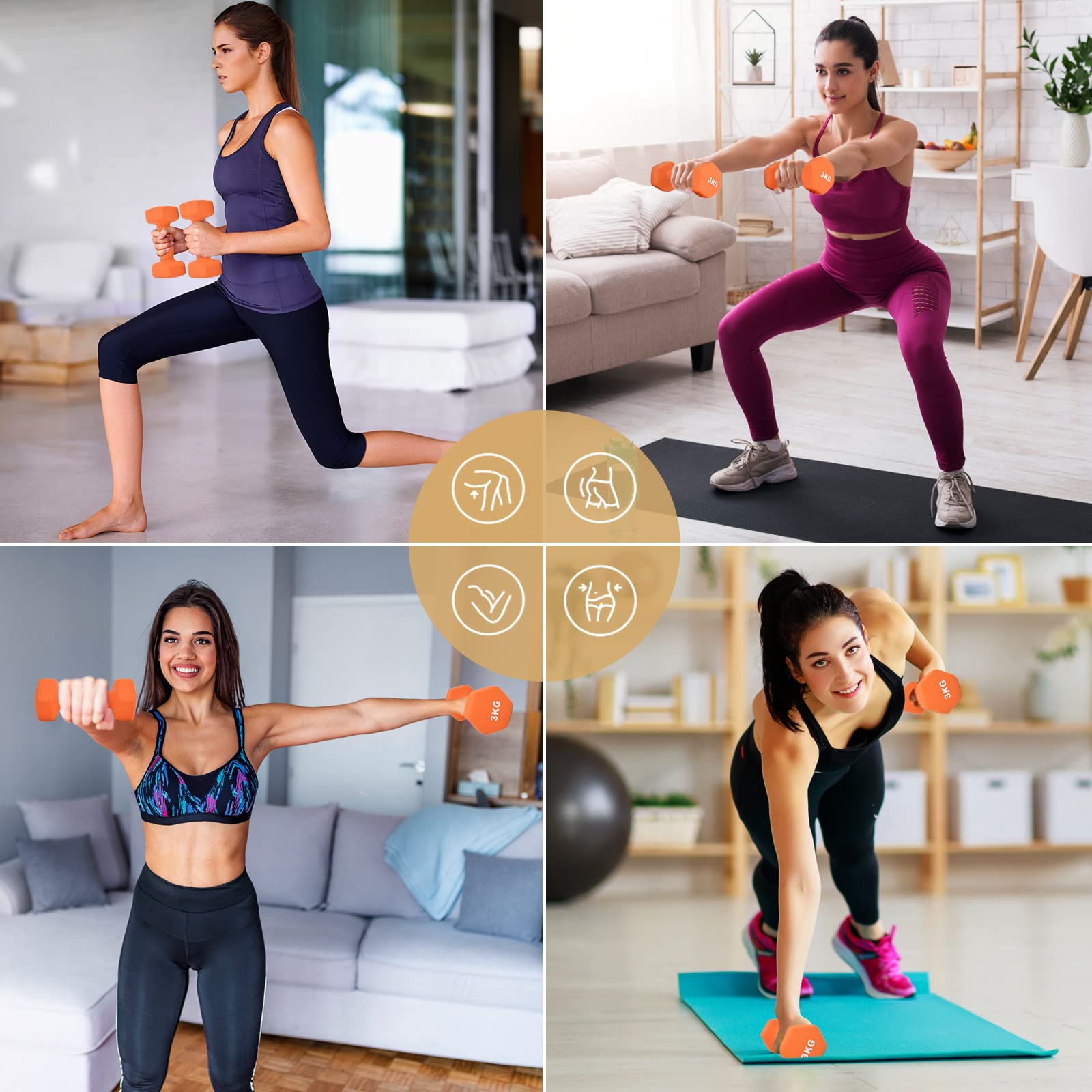 JUNGLE STONE Kurzhanteln Set mit 2 Stück für Heimgymnastik, rutschfeste Neopren-Handgewichte mit matter Oberfläche, schweißresistent, Fitness-Übung, Hanteln erhältlich in 1 kg, 2 kg, 3 kg, 4 kg, 5 kg