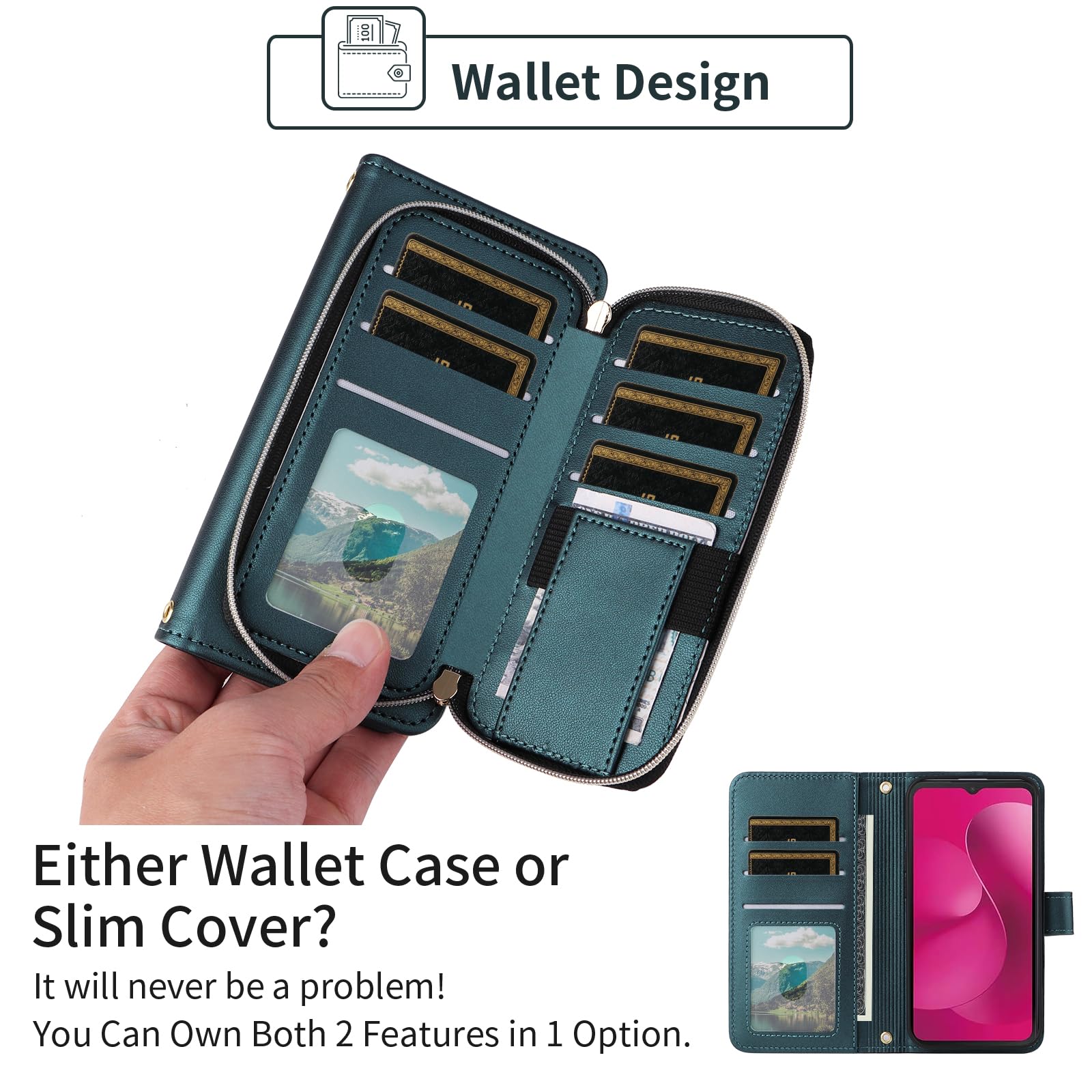 Argyle - Custodia a portafoglio con cerniera per T-Mobile Revvl 8