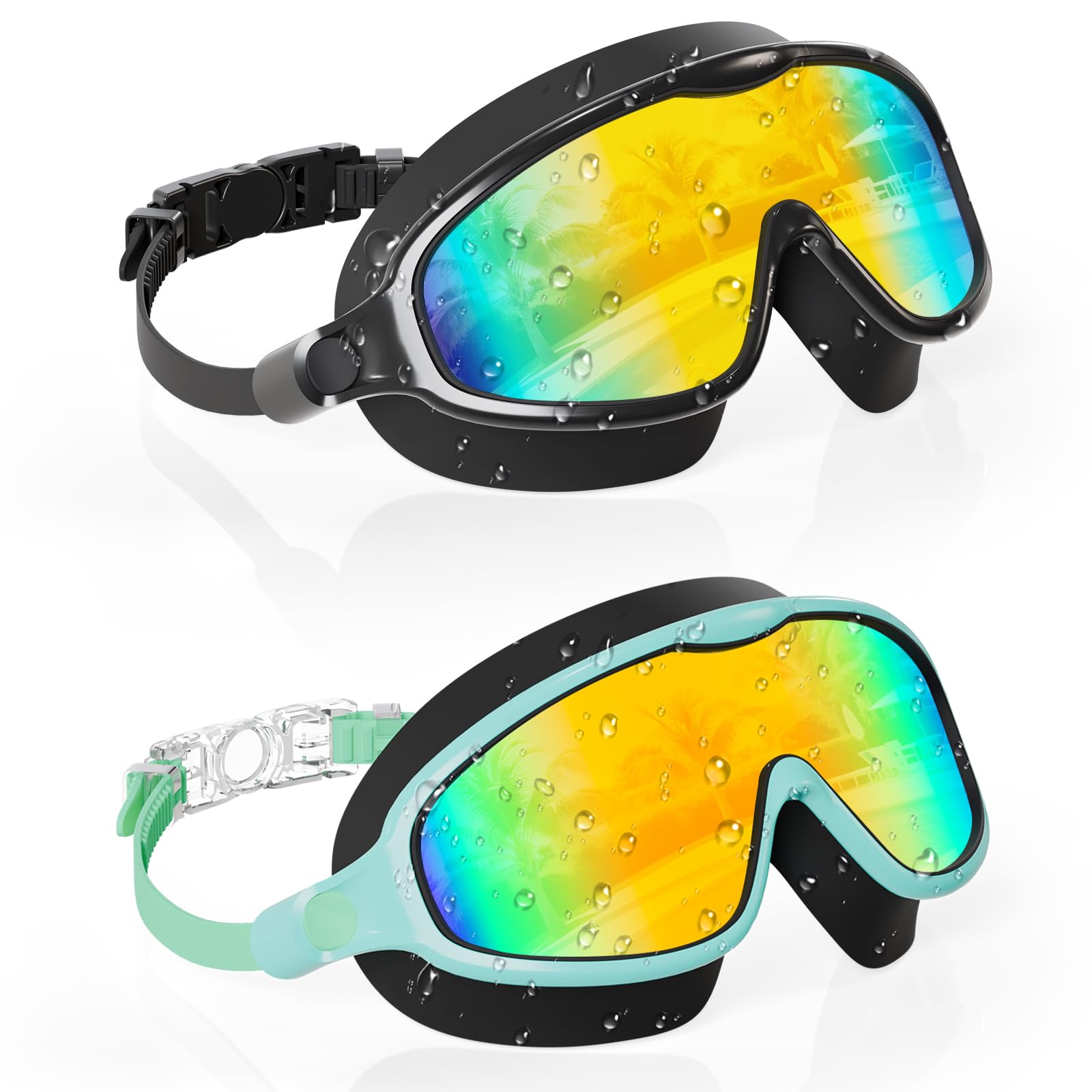 Swim Goggles Wide Frame Anti-Fog Swimming Goggles for Kids 3-14