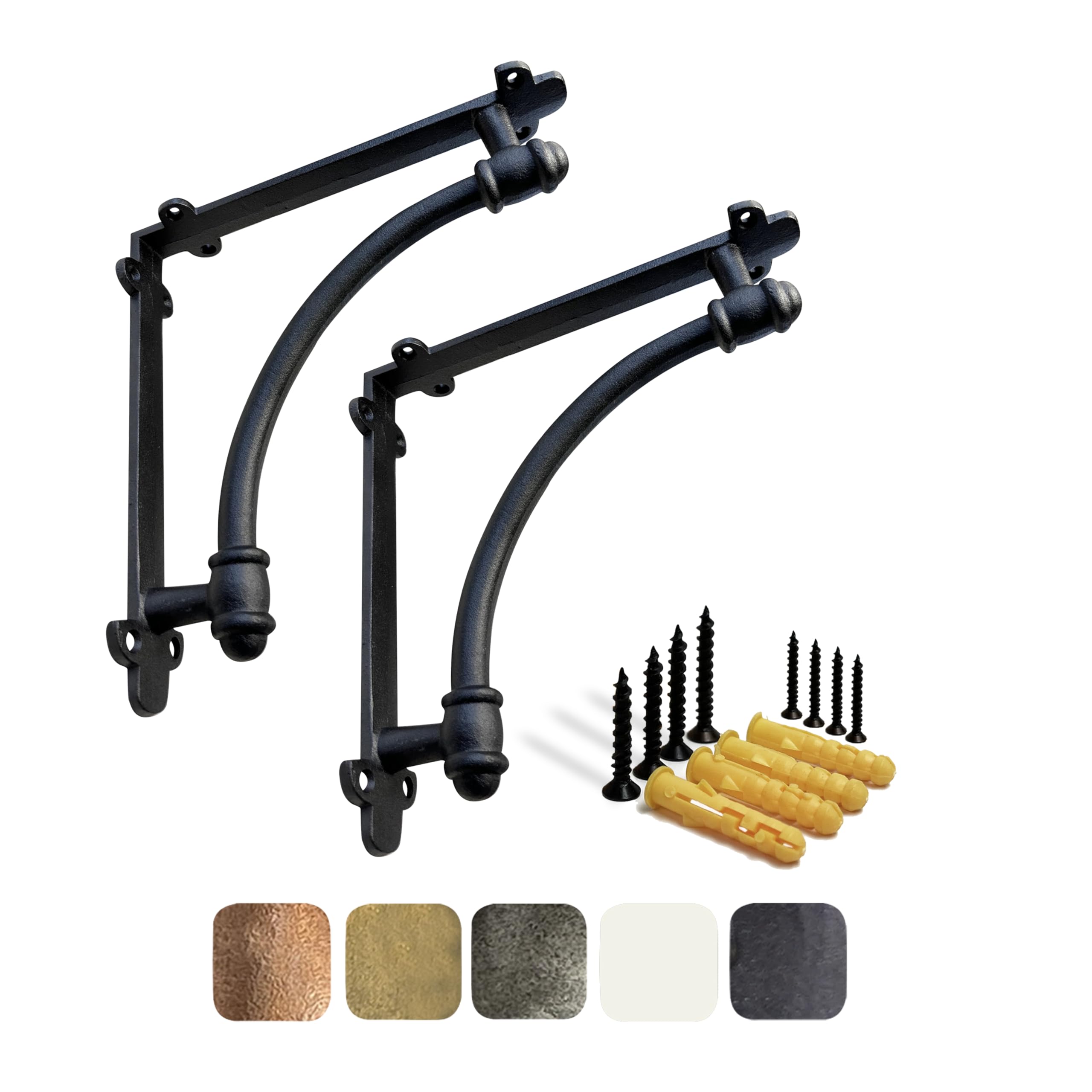 NACH Farmhouse Industrial Shelf Brackets - Rustic Shelf Bracket - Cast Iron Wall Brackets for Indoor/Outdoor Use - Large 9.6 x 1.7 x 9.6 Inch (Black - 2 Pack)