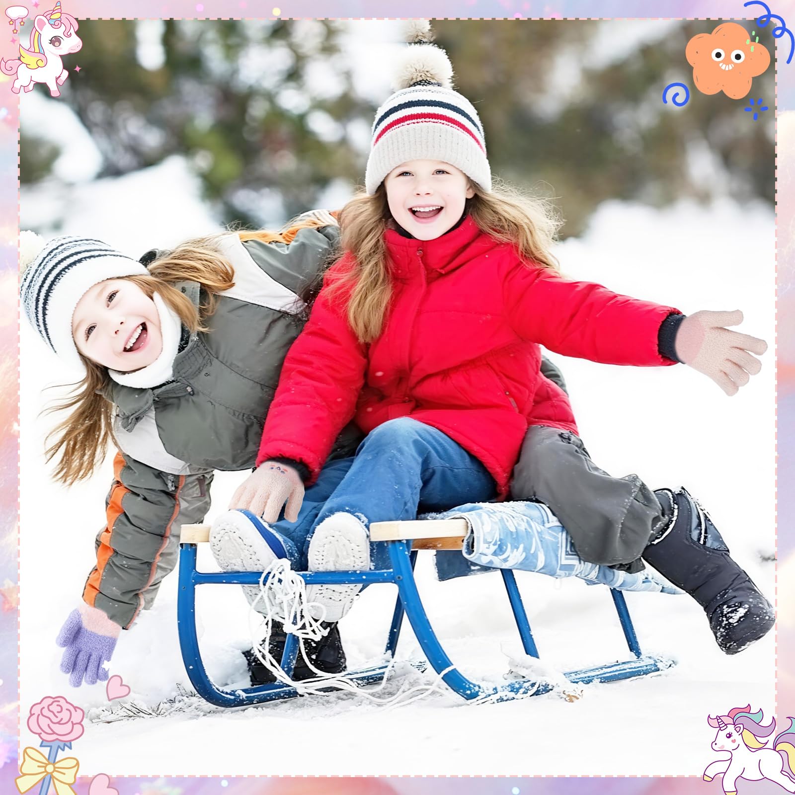QKURT Lot de 3 paires gants magiques enfants tricotés chauds élastiques mitaines hiver 6-14 ans