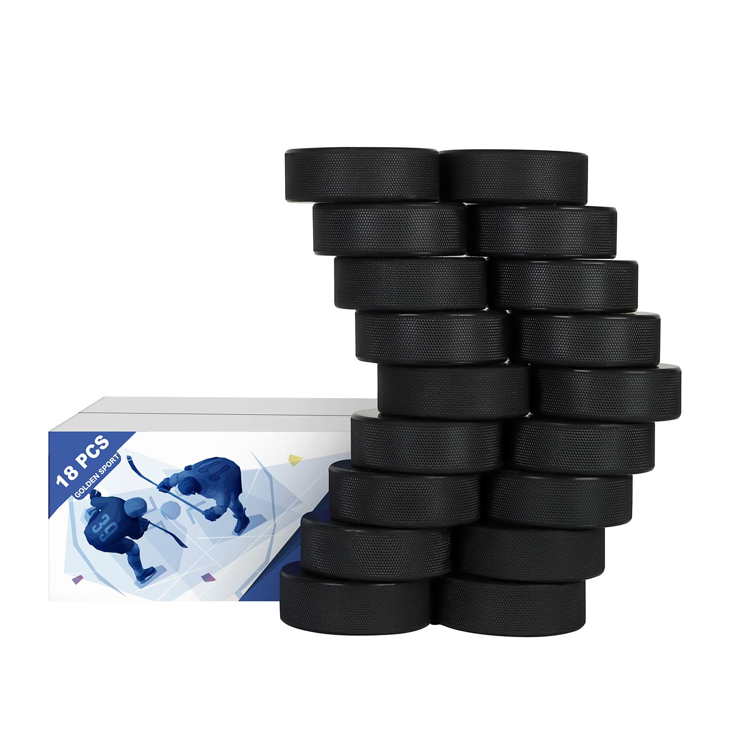 Ice Hockey Pucks, Official Regulation, for Practicing and Classic Training, Diameter 3", Thickness 1", 6oz, Black (18 PCS)