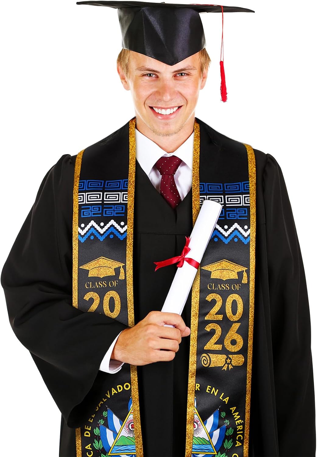 El Salvador Graduation Stole Sash American Flag Mixed Stole Sash Class of 2026 Grade Decoration for International Student