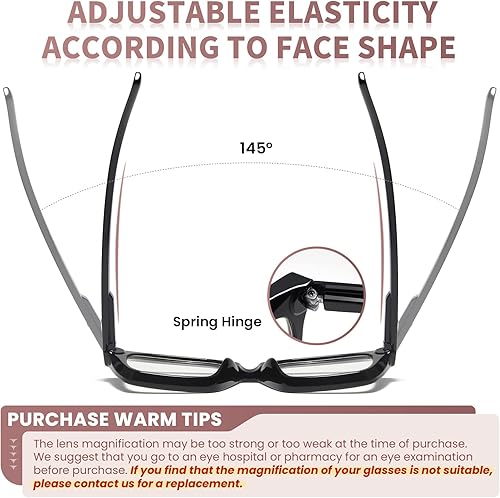 Miniatura 3 de miyya Paquete de 6 lentes de lectura de moda para mujer, bloqueo de luz azulanti UV, cuadrados de gran tamaño con bisagra de resorte (M3 paquete de