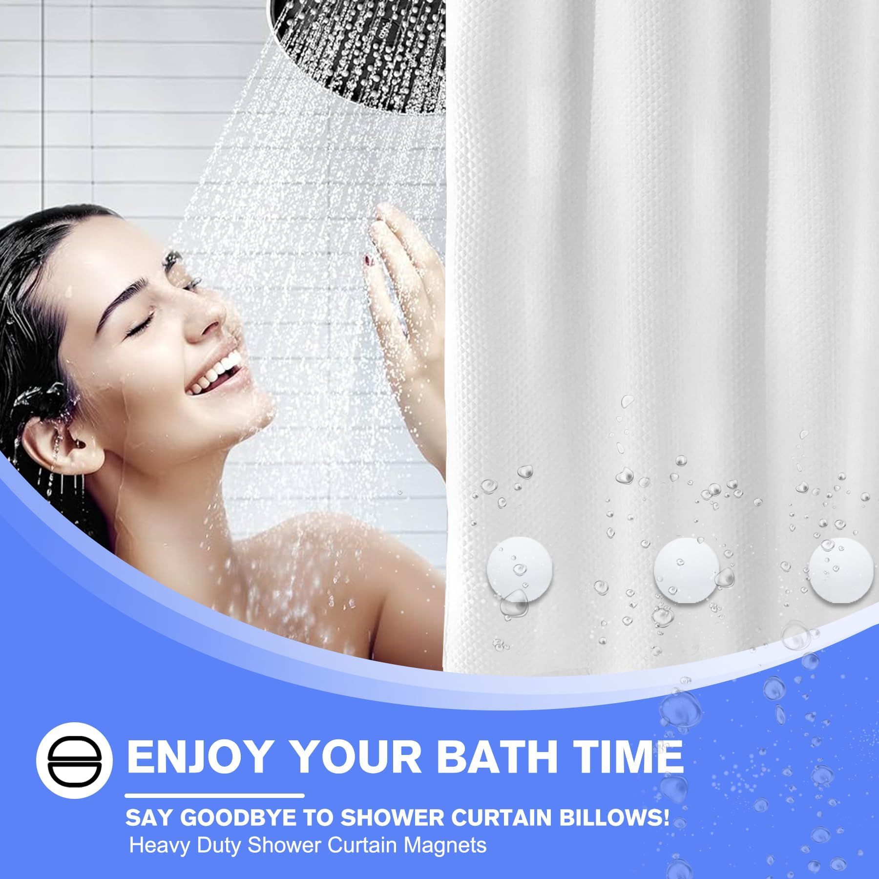 Magnetic Shower Curtain Weights - 360° Silicone Wrapped, Rustproof and Waterproof - Heavy Duty Magnets for Stable Shower Curtains, Drapes, Tablecloths, Flags - 4 Pairs (White)