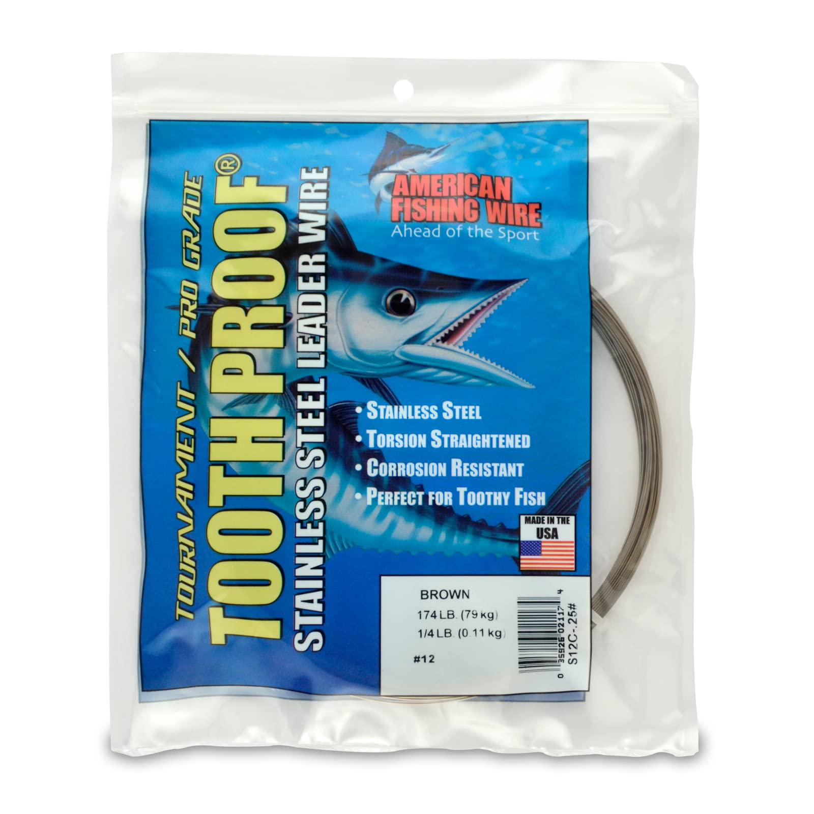 AFW Tooth Proof Stainless Steel Single Strand Hard Leader Wire - Bright and Camo for Shark, Barracuda, King Mackerel, Wahoo, Snook Bite Protection for