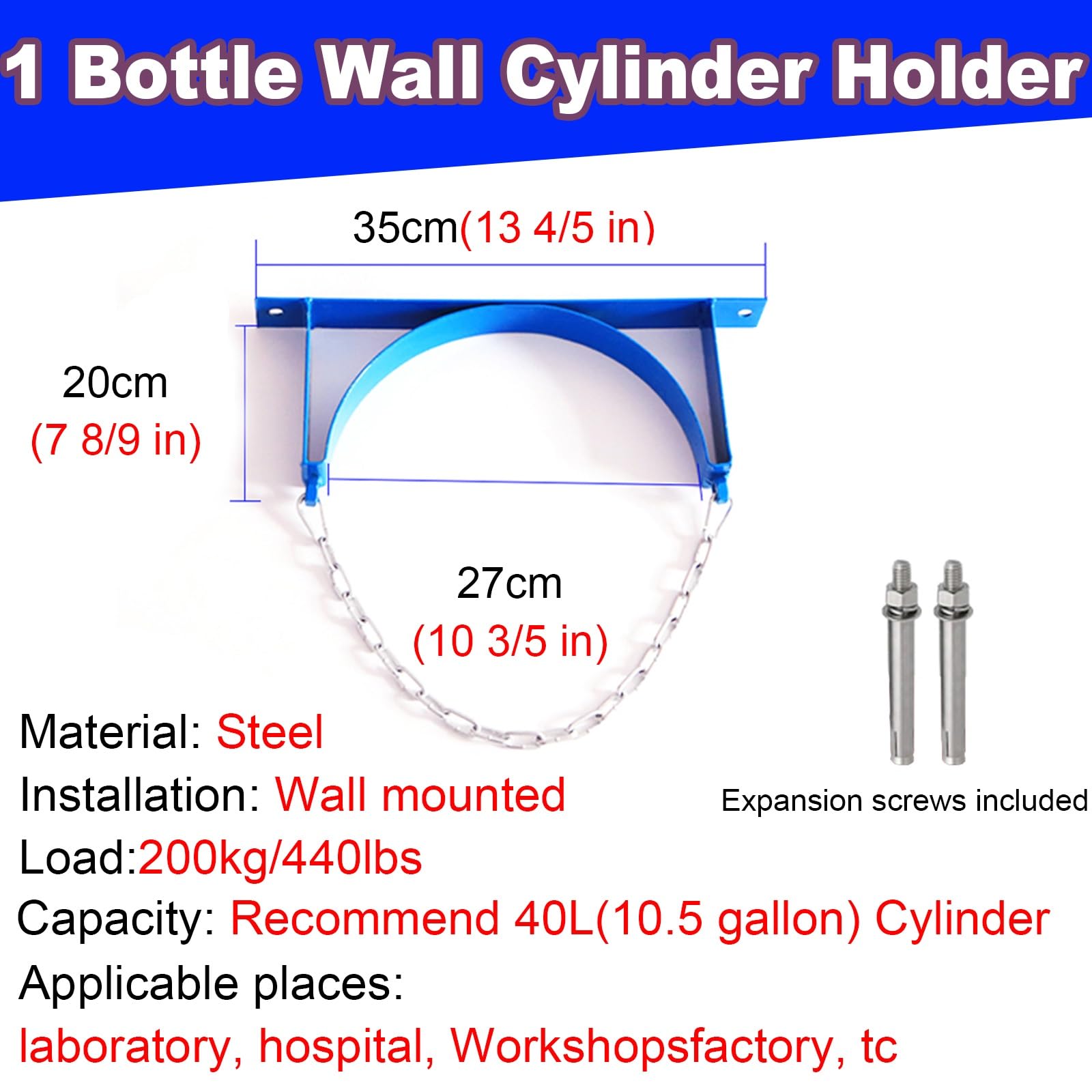 Soporte Para Bombonas De Gas Soporte De Pared Doble Para Cilindros (2 Unidades), Soporte Comercial Para Bombonas De Gas Para Laboratorios, Escuelas, Soporte Para Tanques De Oxígeno.(1 Bottle)