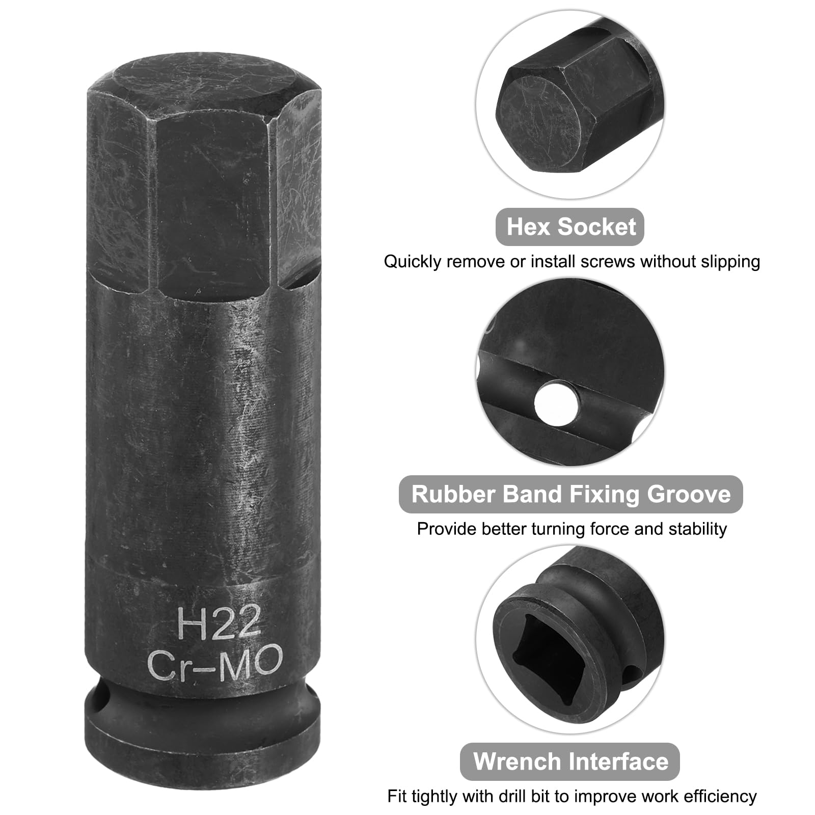 HARFINGTON 2 llaves de impacto hexagonales H22 (22 mm) de 1,27 cm CR-MO de acero hexagonal alargado, adaptador de enchufe para llaves de trinquete eléctricas, tornillos de fijación