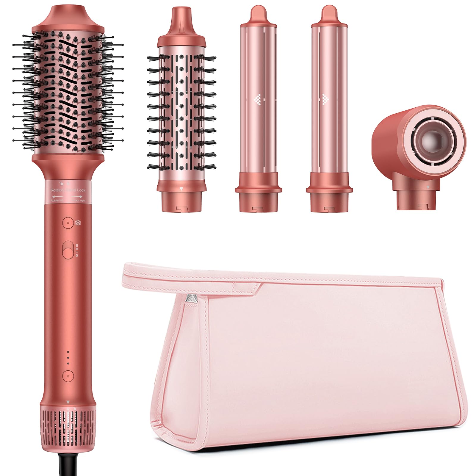 5 in 1 Hair Styler Hot Air Styler - High-Speed Hair Dryer Brush, Fast Drying No Heat Damage Ionic Blow Dryer Brush for Women Volumizing, Curling, Straighten, Frizz-Free Multi Stylers Travel Bag