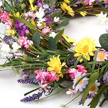 ラナンキュラスや小花のナチュラルリース early summer wreath 春色新作 ラナンキュラスとラベンダーリース spwr-18 ボリューム