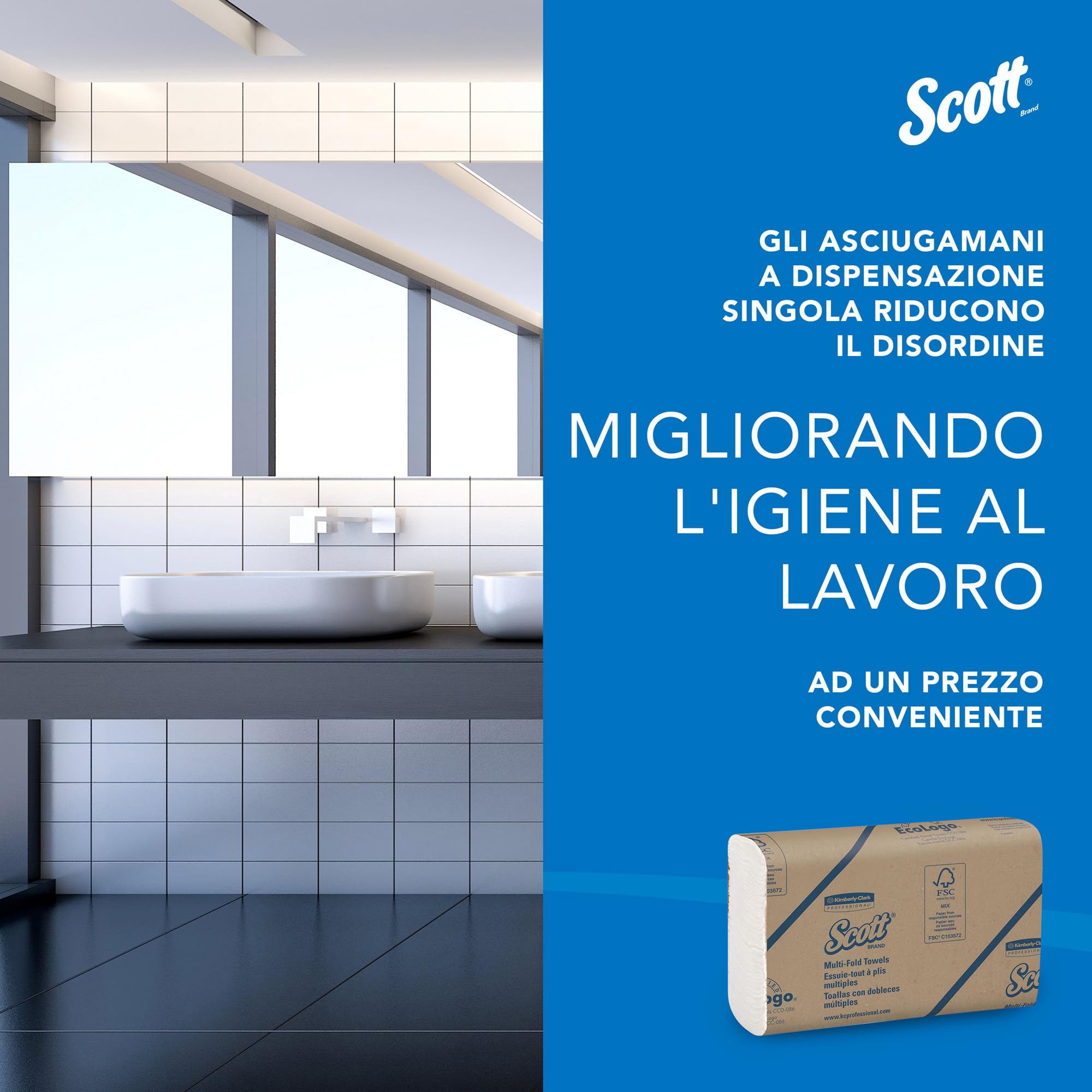 Scott Slimfold Asciugamani 1804, Asciugamani monouso intercalati con piegatura Slimfold, Tecnologia Airflex, Colore bianco, 16 confezioni da 250 fogli di carta (totale 4000)