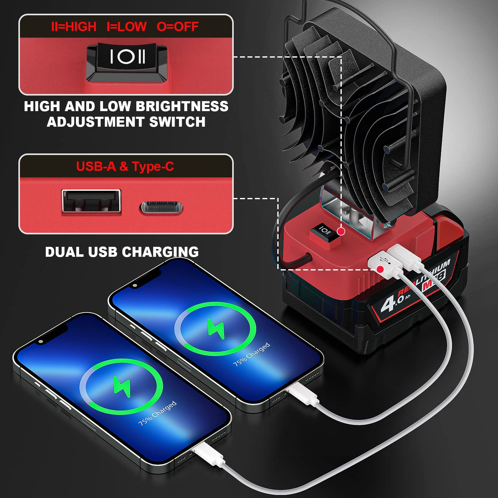 LED Work Light for Milwaukee m18 Battery, 34W 3400Lumens Battery