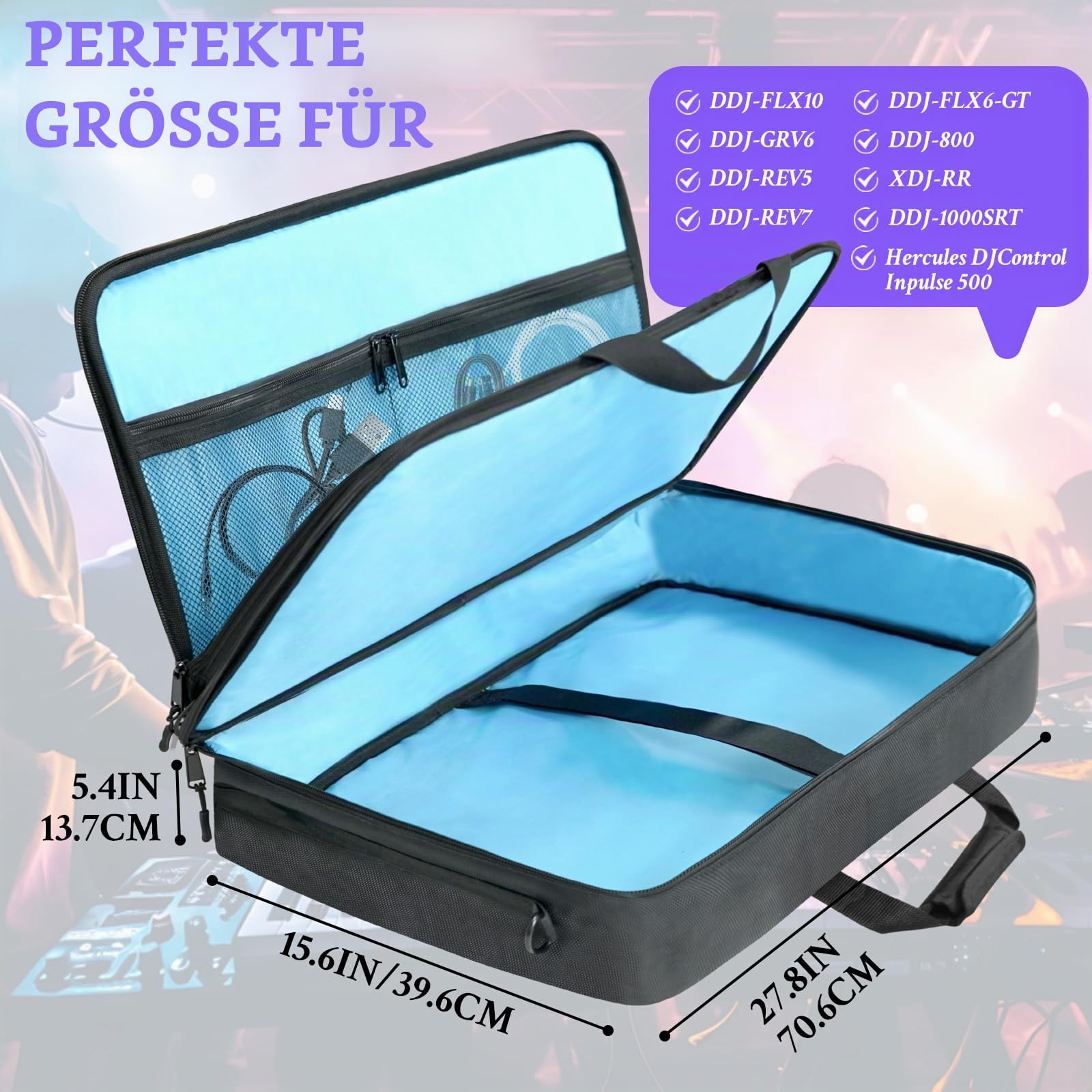 ORKELS Tasche für DDJ-FLX10, FLX6-GT, GRV6, REV5, REV7, 800, XDJ-RR, 1000SRT, RX, S8, SX, SX2, SX3, Inpulse 500, L-71 cm B x 40 cm T x 15 cm.