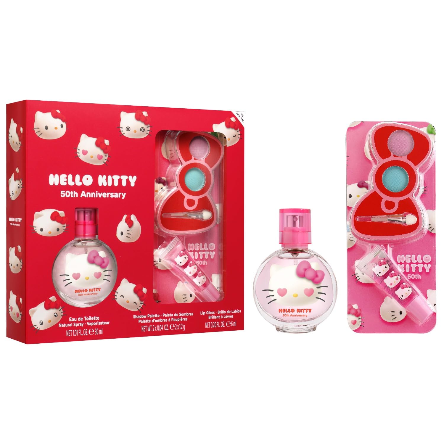 Hello Kitty Natural Kids Perfume & Makeup Gift Set – Eau de Toilette Spray 30ml, Lip Gloss & Eyeshadow Palette with Brush | Vegan & Dermatologically Tested | Safe Beauty Gift Set for Girls Aged 3+