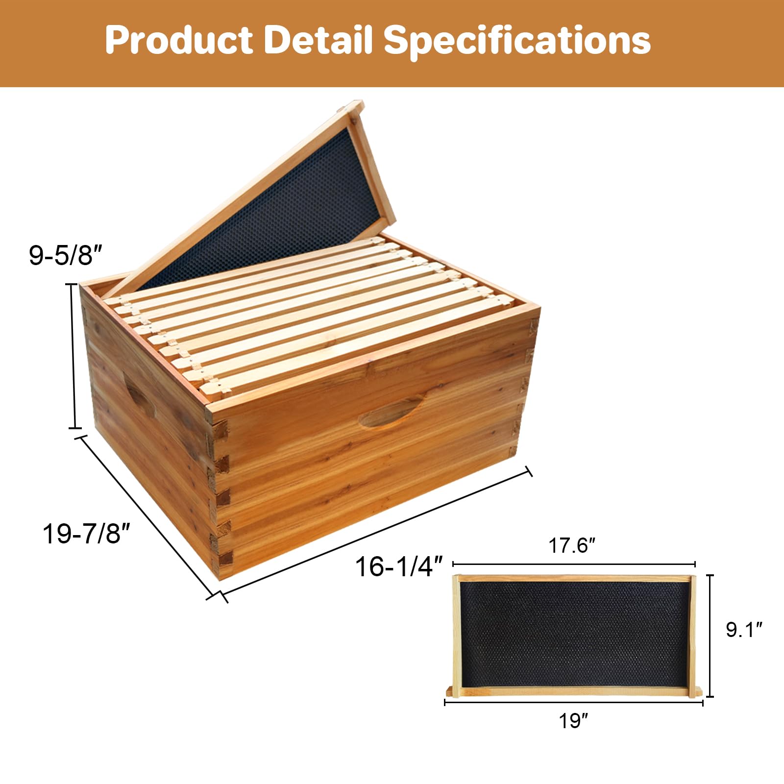 10-Frame Deep Brood Box, Wax Coated Bee Hives Deep Box with Beehives Frames and Wax Foundations, Langstroth Hive Body Brood Box for Beekeeping Supplement (Unassembled)