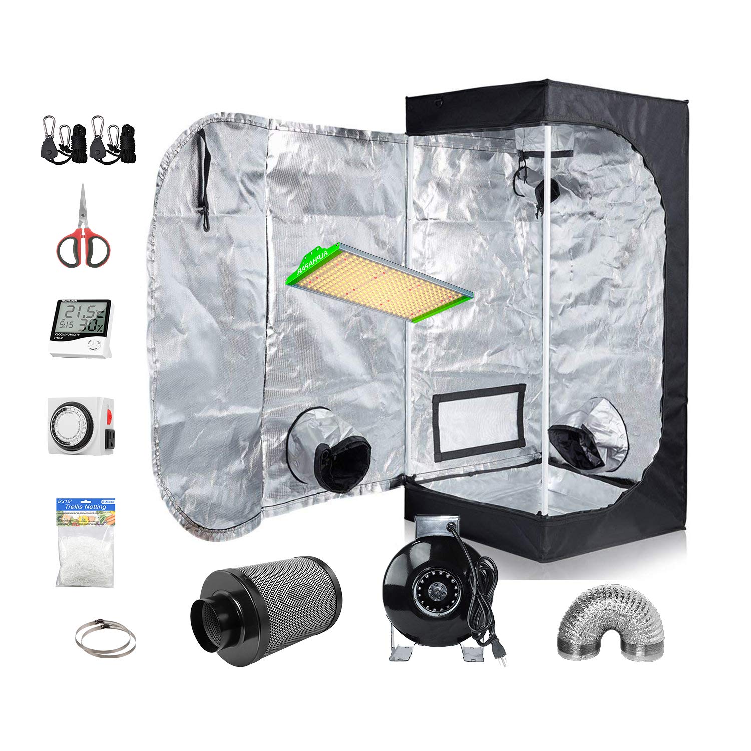 Hydro Plus Grow Tent System Growing Kit LED Grow Light 100W+24''x24''x48'' Small Grow Tent Kit+4'' Filter Fan Ventilation Combo Hydroponic Indoor Growing System (Quantum LED 100W, 24''x24''x48'')