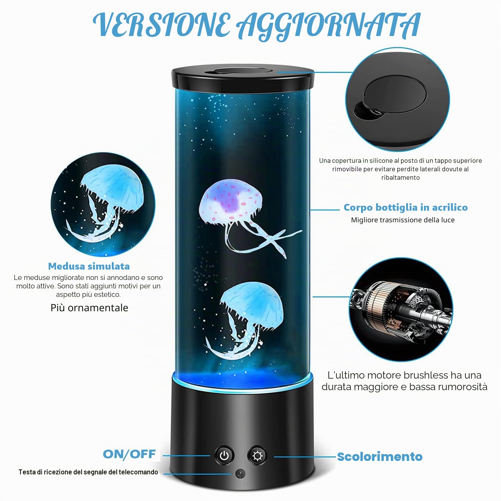 Lampada Meduse, Jellyfish Lamp Colorata, Acquario Cilindro 17 Colori Mood Light, USB Lava lamp Luce Notturna Bambini Lampada da Tavola per Rilassante o Deco