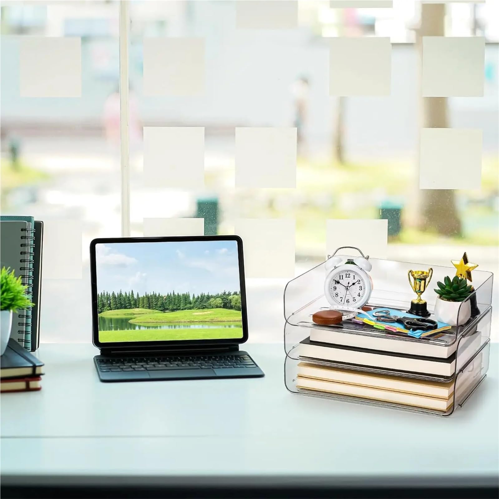 Organizer BüRo 3-teilige stapelbare Papierablagen, transparentes Schreibtisch-Briefablage-Set, 3-stufige Akten- und Dokumentenablage for A4-Papier, Zeitschriften, Quittungen