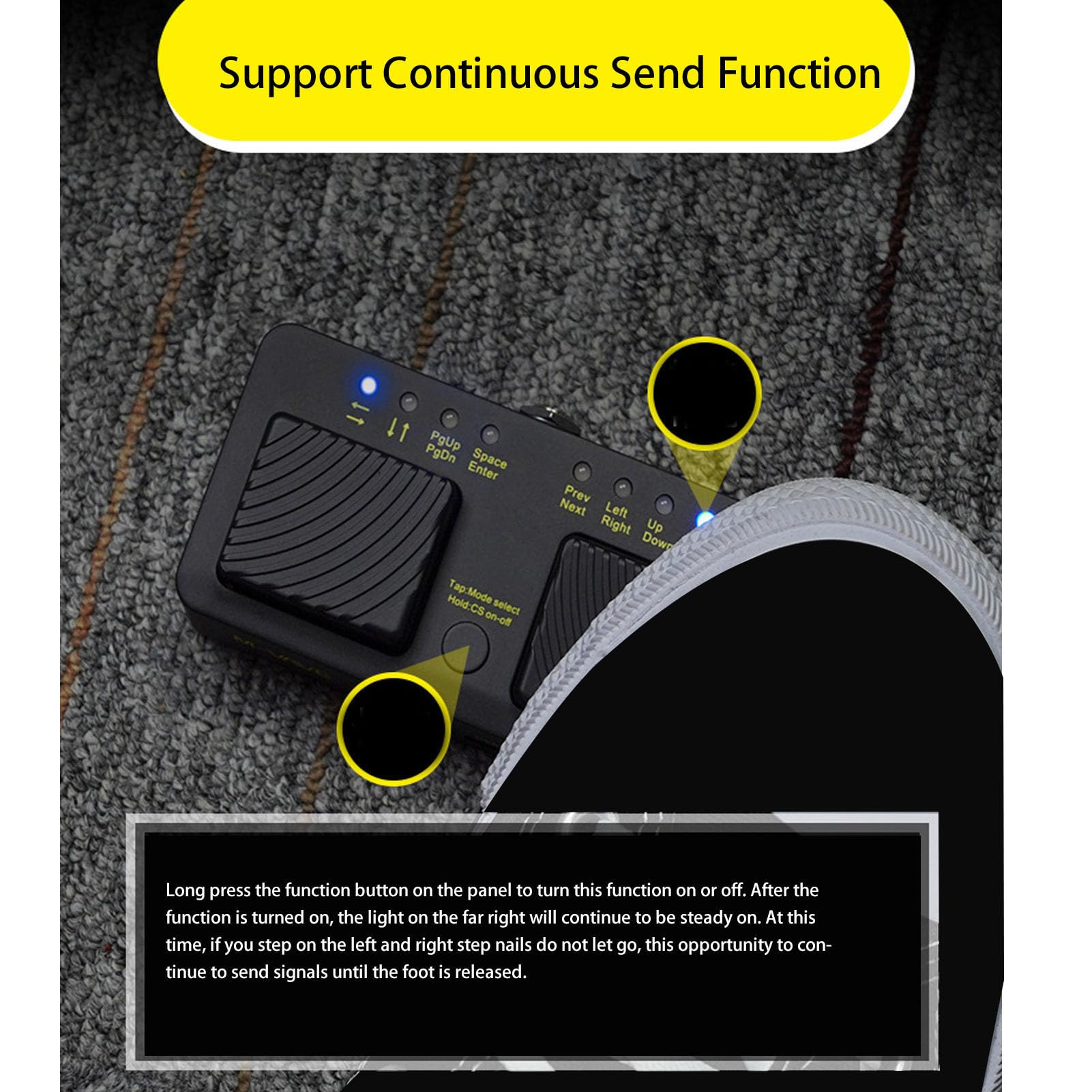 Sxhlseller Pedal Inalámbrico para Cambio de Página para Control de Partituras, Funcionamiento Silencioso para Estudio de Grabación, Carga USB, para Tableta, Portátil, PC, Plástico
