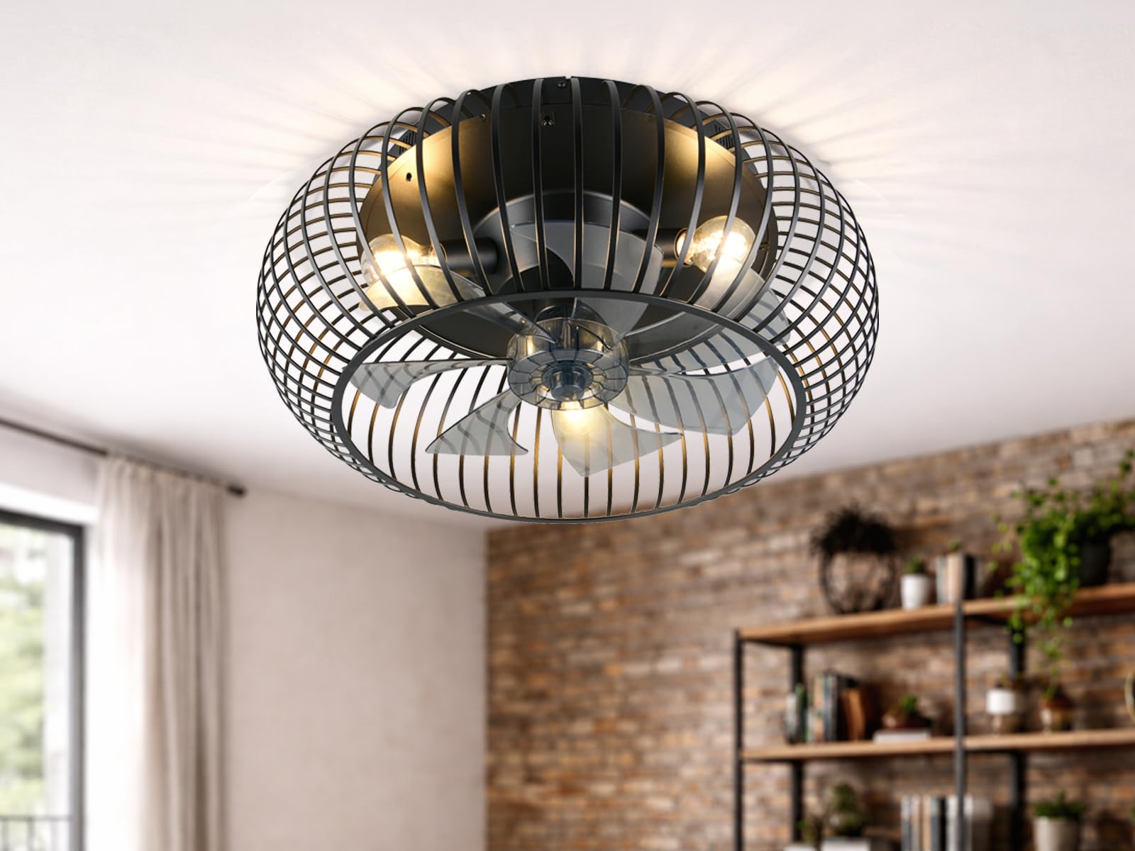 Industrial Deckenleuchte mit Ventilator und Fernbedienung Ø 61cm